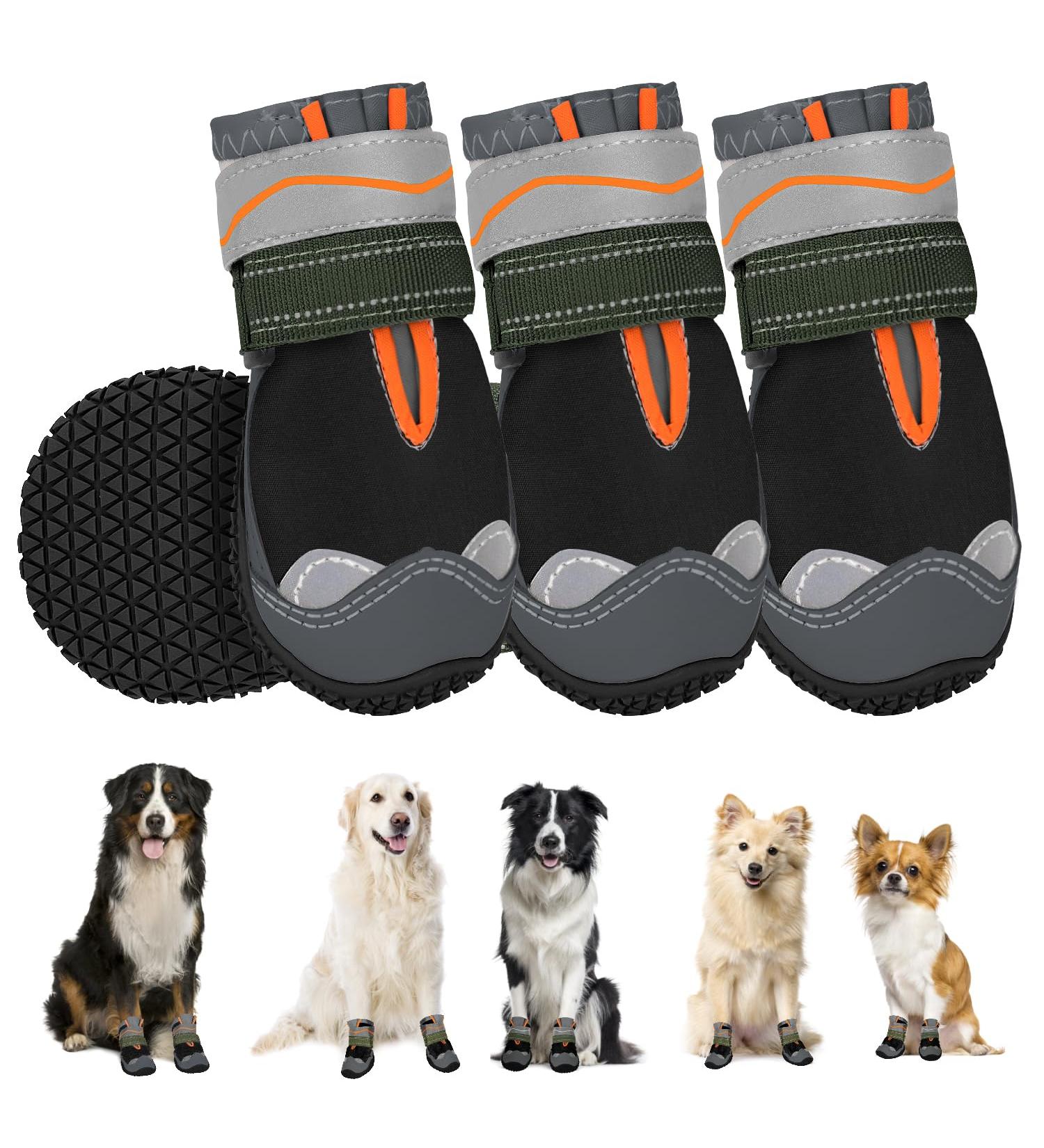 Slowton Waterproof Dog Shoes - Non-Slip Boots for Small & Medium Dogs | Reflective Velcro Fasteners | 4-Piece Set Size 6 (Black) - Buy Online on GoSupps.com