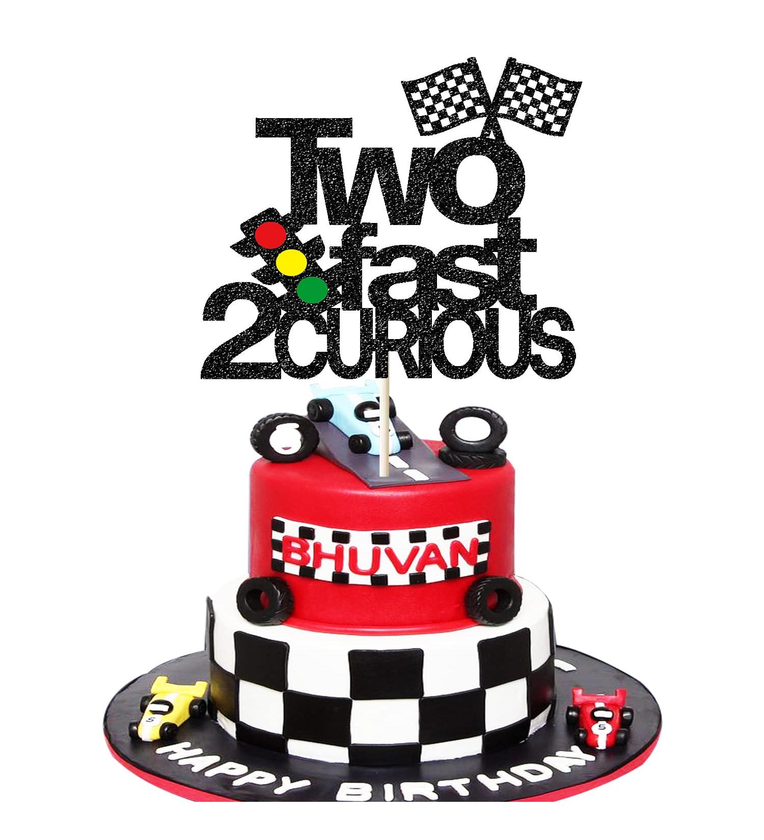 Two Fast Cake Topper Two Fast 2 Curious Racing 2nd Birthday Cake Topper Glitter Second Birthday cake topper for Boys Girls 2nd Bday Racing Themed Car Birthday Decoration Party Supplies - Buy Online on GoSupps.com