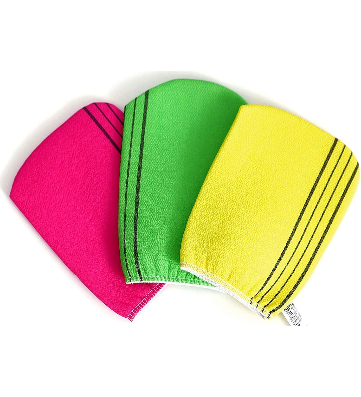 Bastex Exfoliating Bath Washcloth - Korean Towel cloth for Shower and Bath, 3 Pack (6.7 x 5.2) in Yellow, Pink, Green - Buy Online on GoSupps.com