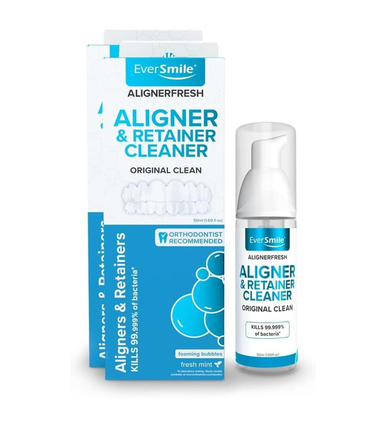 EverSmile AlignerFresh Original Clean Foam Cleaner Compatible w/Invisalign and All Clear Aligners & Retainers Eliminates Bacteria Whitens Teeth Fights Bad Breath 50ml (2 Pack) 1.69 Fl Oz 2 Pack - Buy Online on GoSupps.com