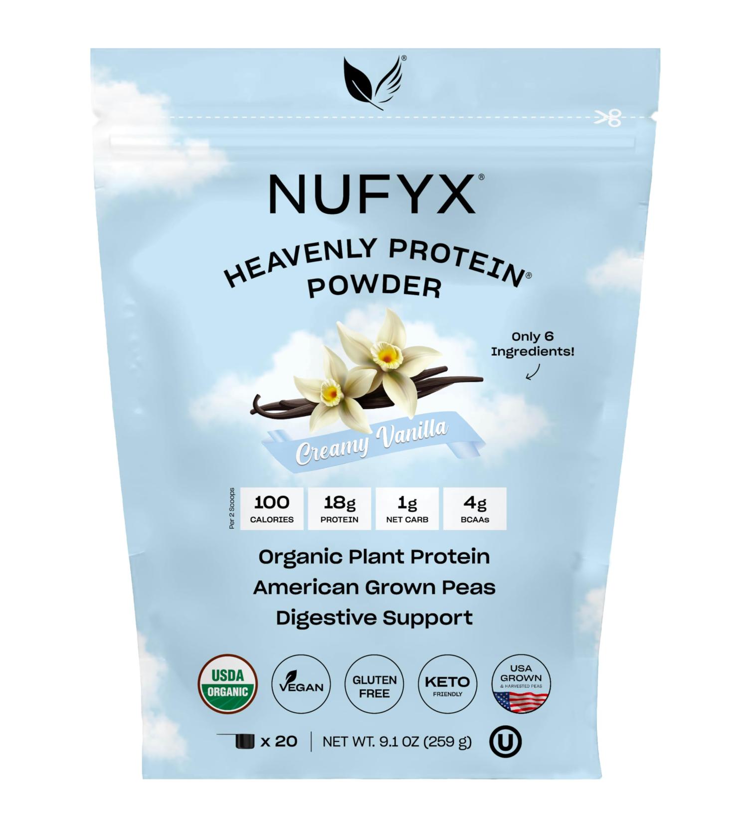 NUFYX Heavenly Protein Powder | 100% Organic Vegan Pea Protein | Gluten Free Low Carb Creamy Vanilla (20 Scoops) - Buy Internationally - Buy Online on GoSupps.com