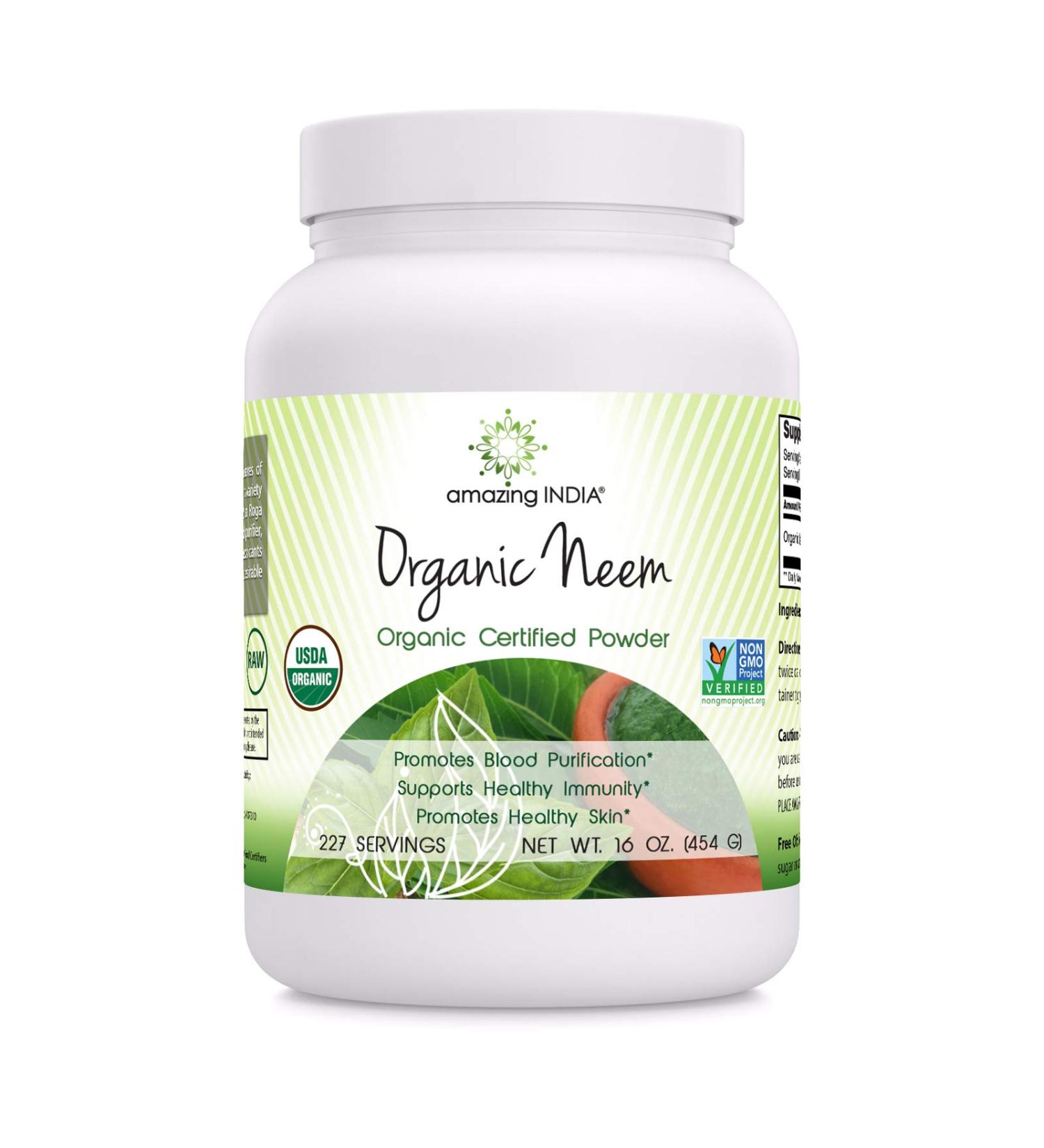 Organic Neem Powder 16oz - USDA Certified, Non-GMO, Blood Purification, Immunity & Skin Health - Buy Online on GoSupps.com