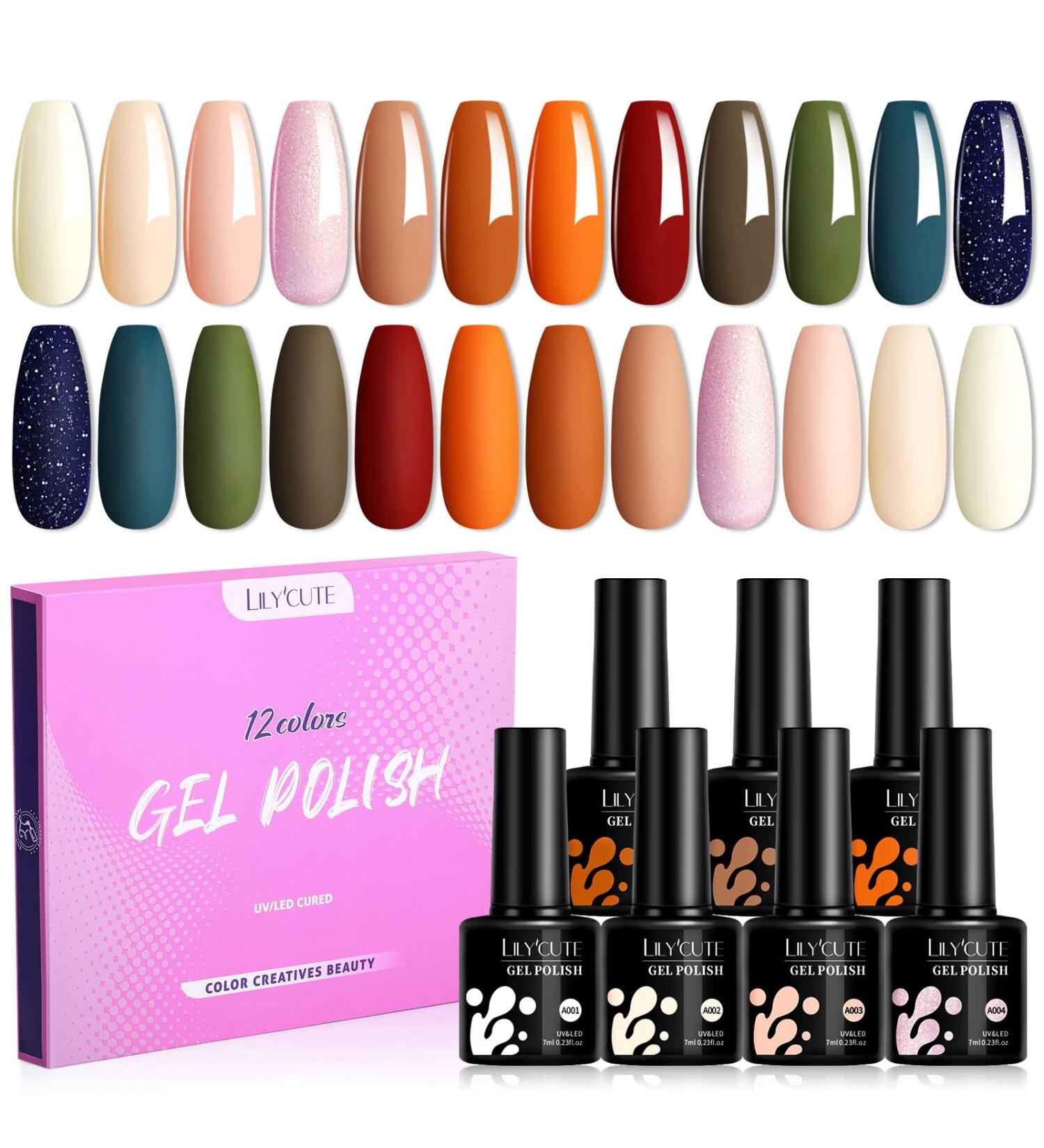 LILYCUTE Fall Winter Gel Nail Polish Set - 12 Colors UV Gel Polish Set for Women, Mother's Day Gifts - White, Orange, Brown, Green, Glitters - Lucky Tarot Collection - Buy Online on GoSupps.com
