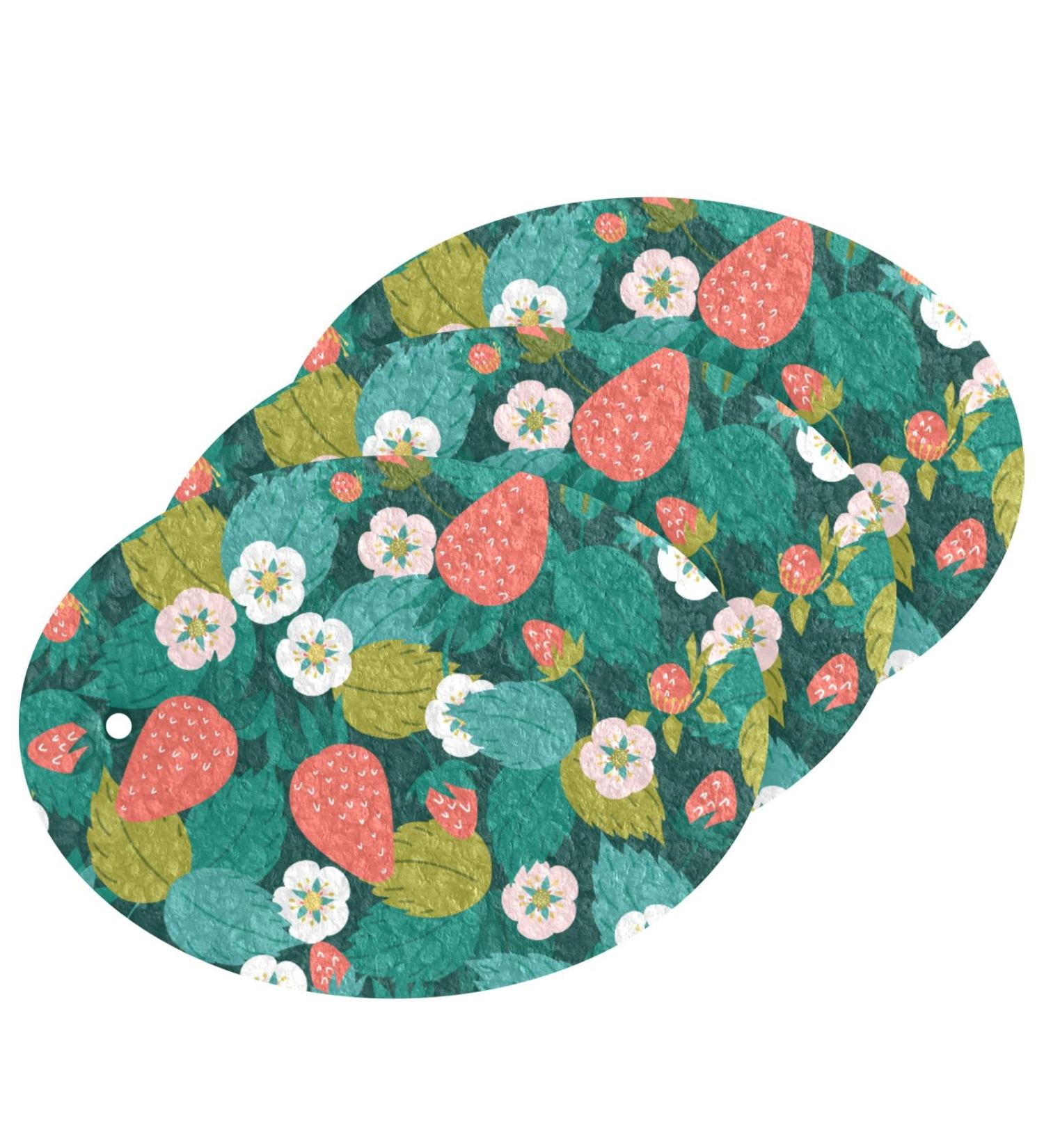 3-Pack Cleaning Kitchen Sponges Oval Red Berries Green Leaves Kitchen Cellulose Dishwashing Wood Pulp Cotton - Buy Online on GoSupps.com