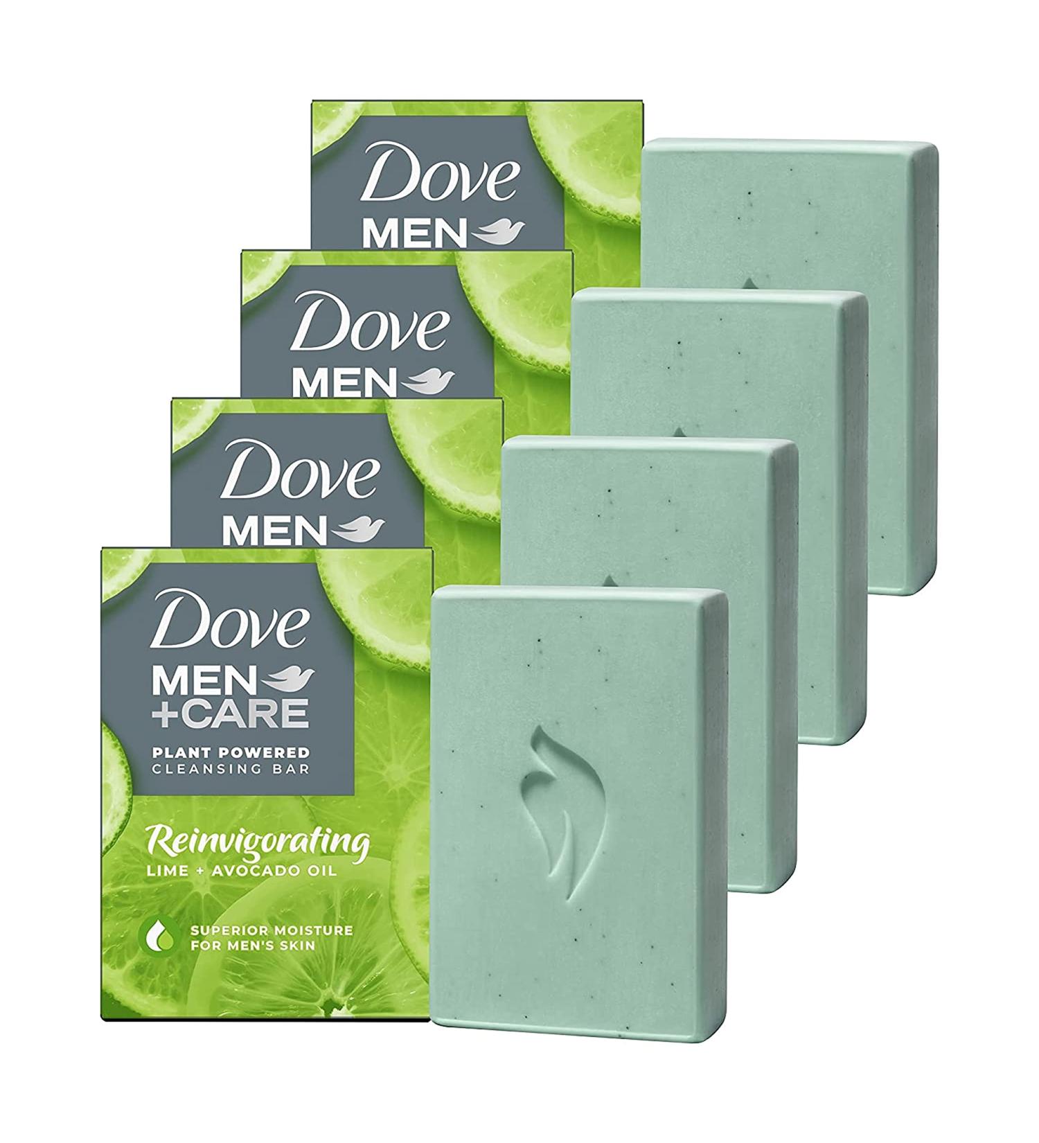 Dove Men+Care Natural Essential Oil Bar Soap 4 Count - Reinvigorating Lime + Avocado Oil | Hydrating 4-in-1 Soap for Men's Body, Hair, Face, and Shave 5oz - Buy Online on GoSupps.com