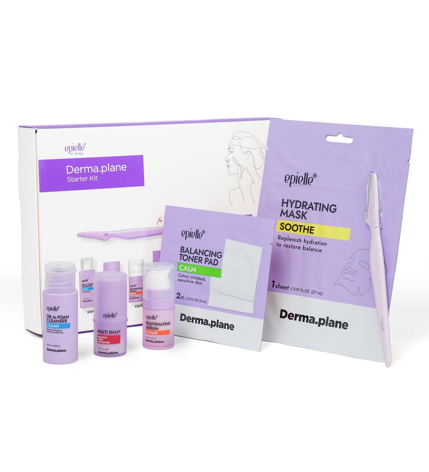 Epielle & Tinkle Dermaplane Starter Kit - 6-Step Safe Facial Renewal System for Peach Fuzz Removal | Cleanser Multi-Balm Toner Hydrating Mask & Serum - Buy Online on GoSupps.com