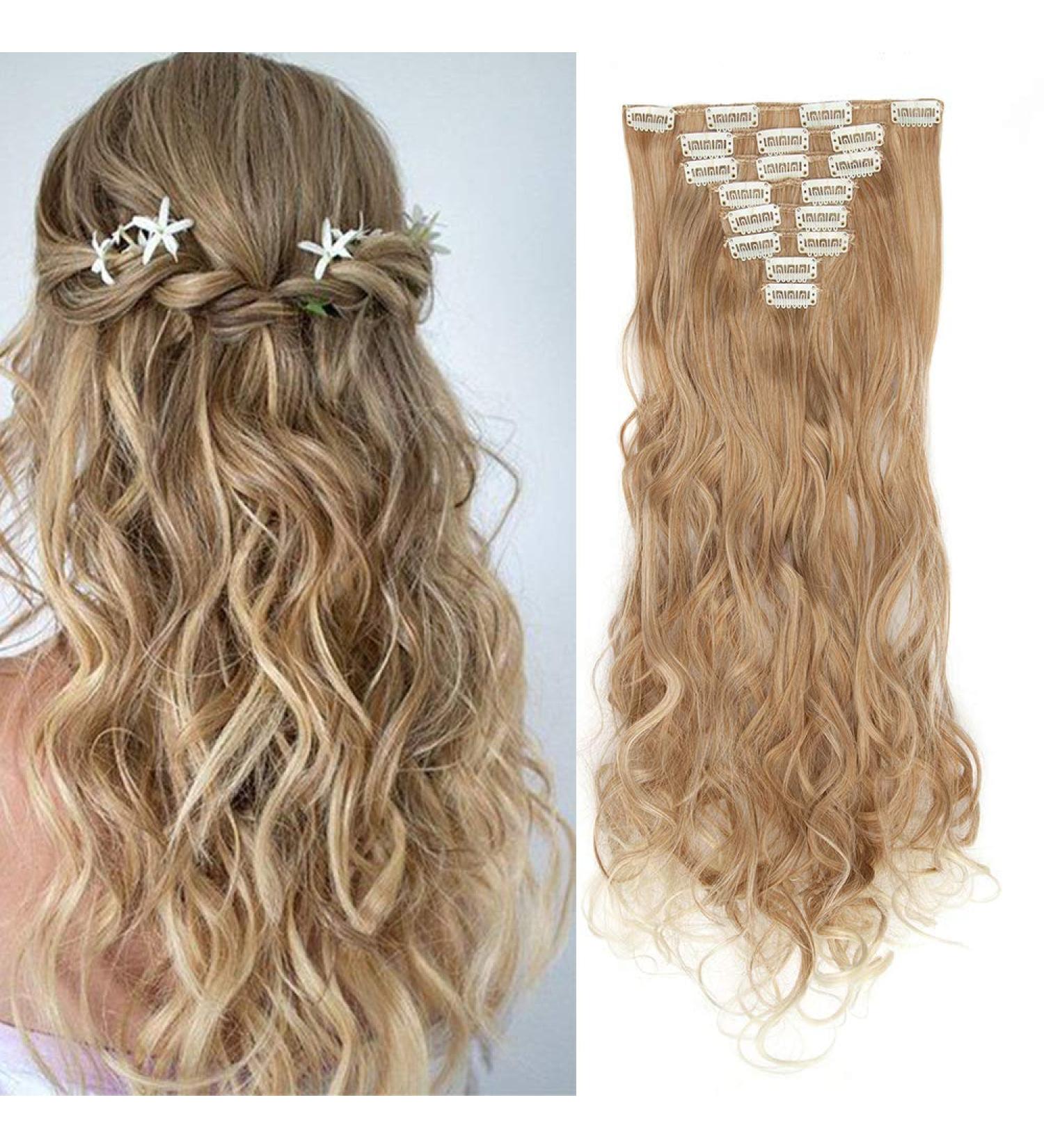 Silk-co Clip in Hair Extensions - 24 Inch Curly Ombre Hairpiece, Ash to Bleach Blond, Full Head 8 Pieces 18 Clips - Buy Online on GoSupps.com