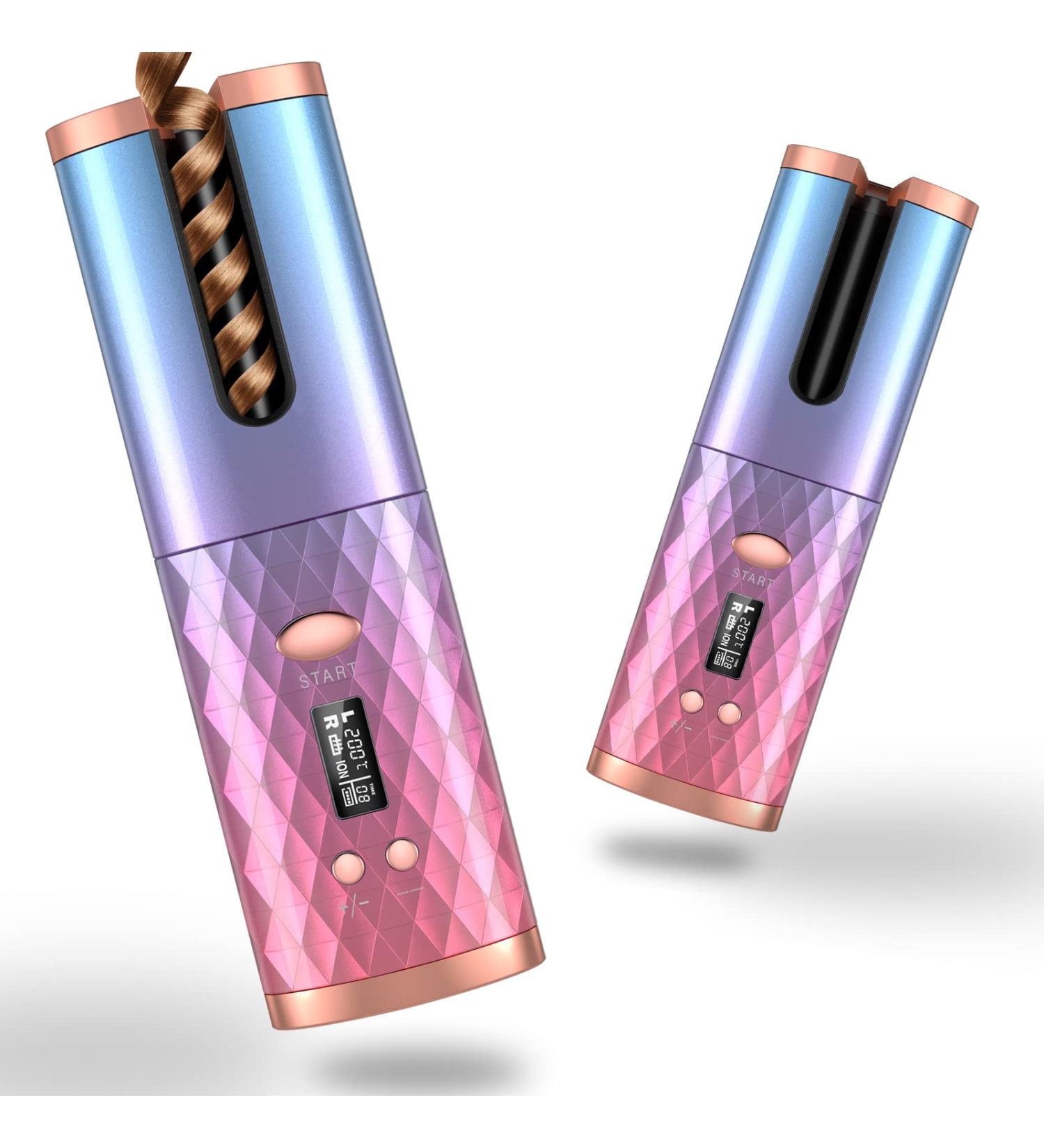 Cordless Automatic Curling Iron | 6 Temps & Timer | Wireless Hair Curler with Ceramic Barrel | Portable & Rechargeable | Fast Heating Styling Tool - Purple - Buy Online on GoSupps.com