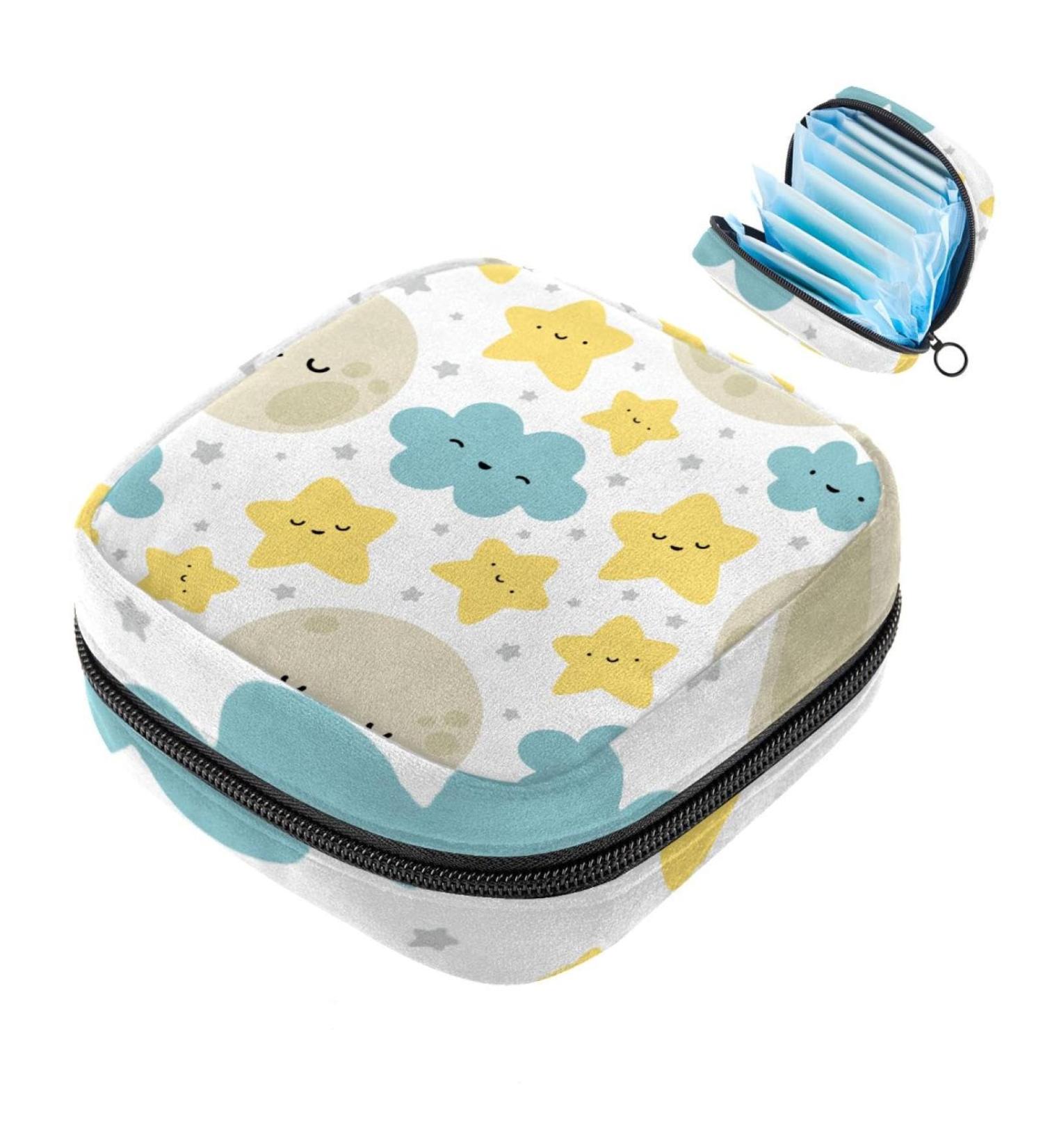 Buy Multi-Colored Women s Band Storage Bags | Portable Menstrual Pad & Tampon Holder - Moon Cloud Star Pattern | Perfect for School & Office - Buy Online on GoSupps.com