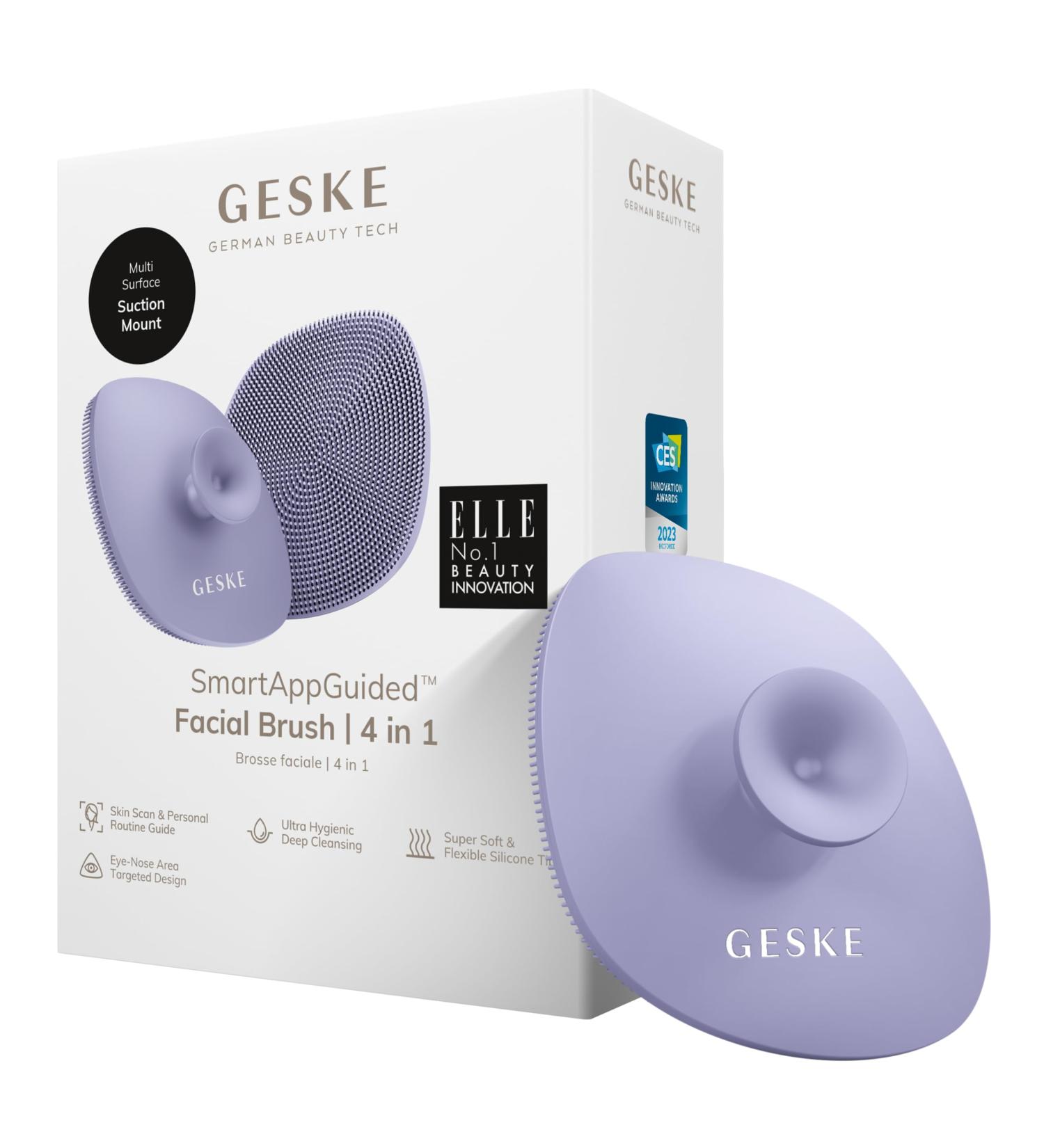 Geske SmartAppGuided Facial Brush 4-in-1 | Professional Silicone Cleaning Device | Soft Handle | Purple Skin Care Tool for Ultimate Facial Cleansing - Buy Online on GoSupps.com