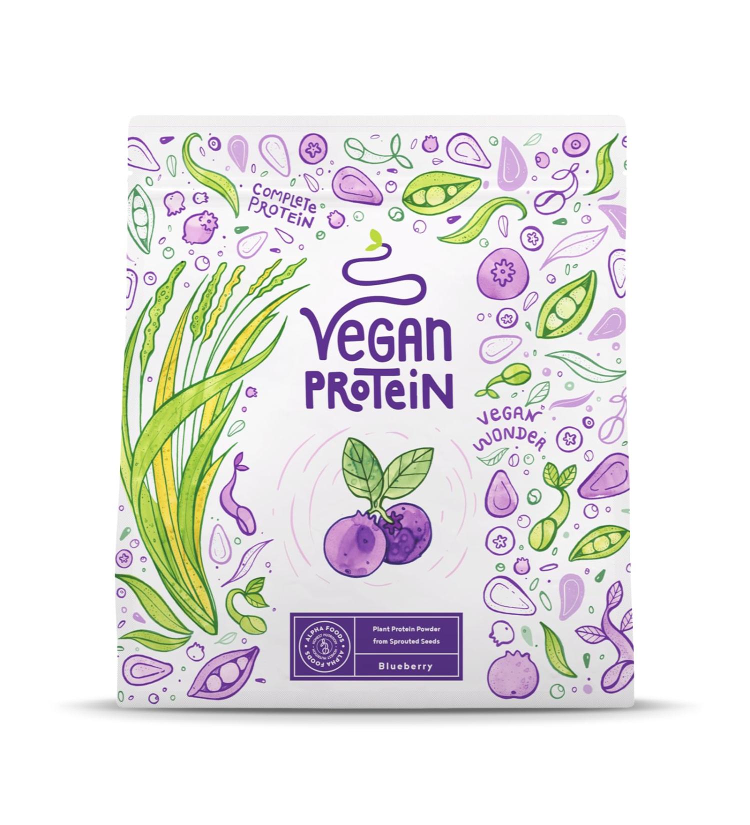 Vegan Proteine en Poudre 600g | Myrtille | 17.4g Protein | Prot ine Powder de Riz Pois Graines de Tournesol | Pre & Post Workout Proteines Musculation | Shake de Prot ines | Alpha Foods Myrtille 600g - Buy Online on GoSupps.com