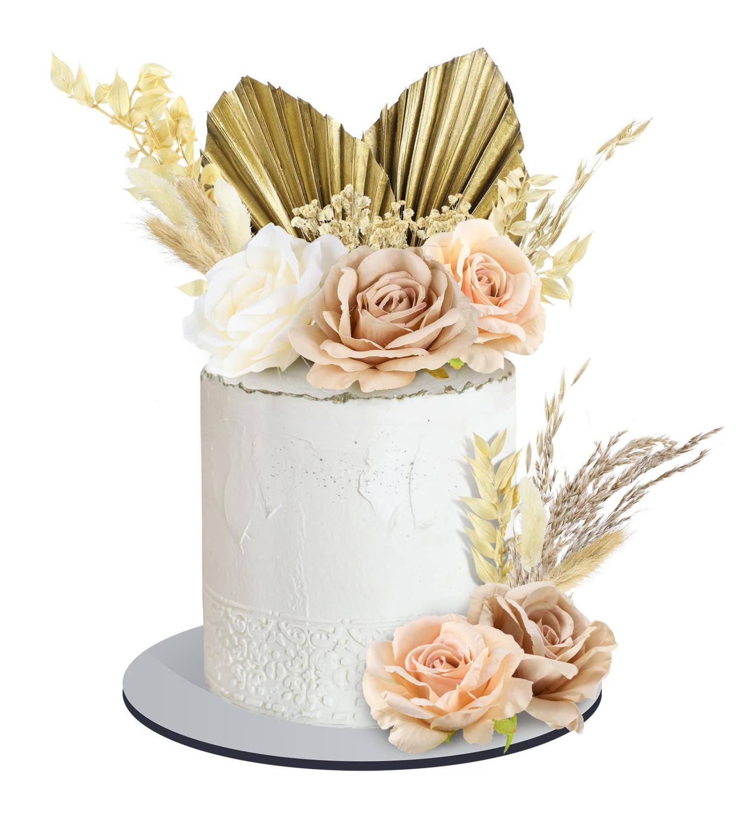 28 Pcs Vintage Boho Rose Cake Topper Kit - Dried Faux Flower Decor for Bohemian Wedding, Bridal, Baby Shower, Birthday Party Supplies - Buy Online on GoSupps.com