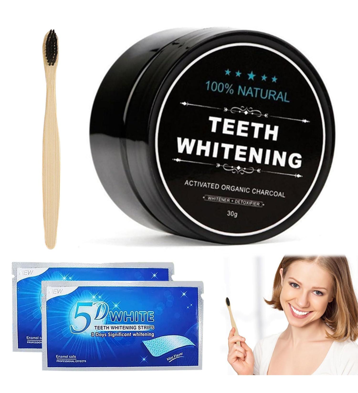 Buy Spermuoy Tooth White Set Activated Charcoal Powder Bamboo Toothbrush & Whitening Strips for Bright White Teeth | International Shipping Available - Buy Online on GoSupps.com