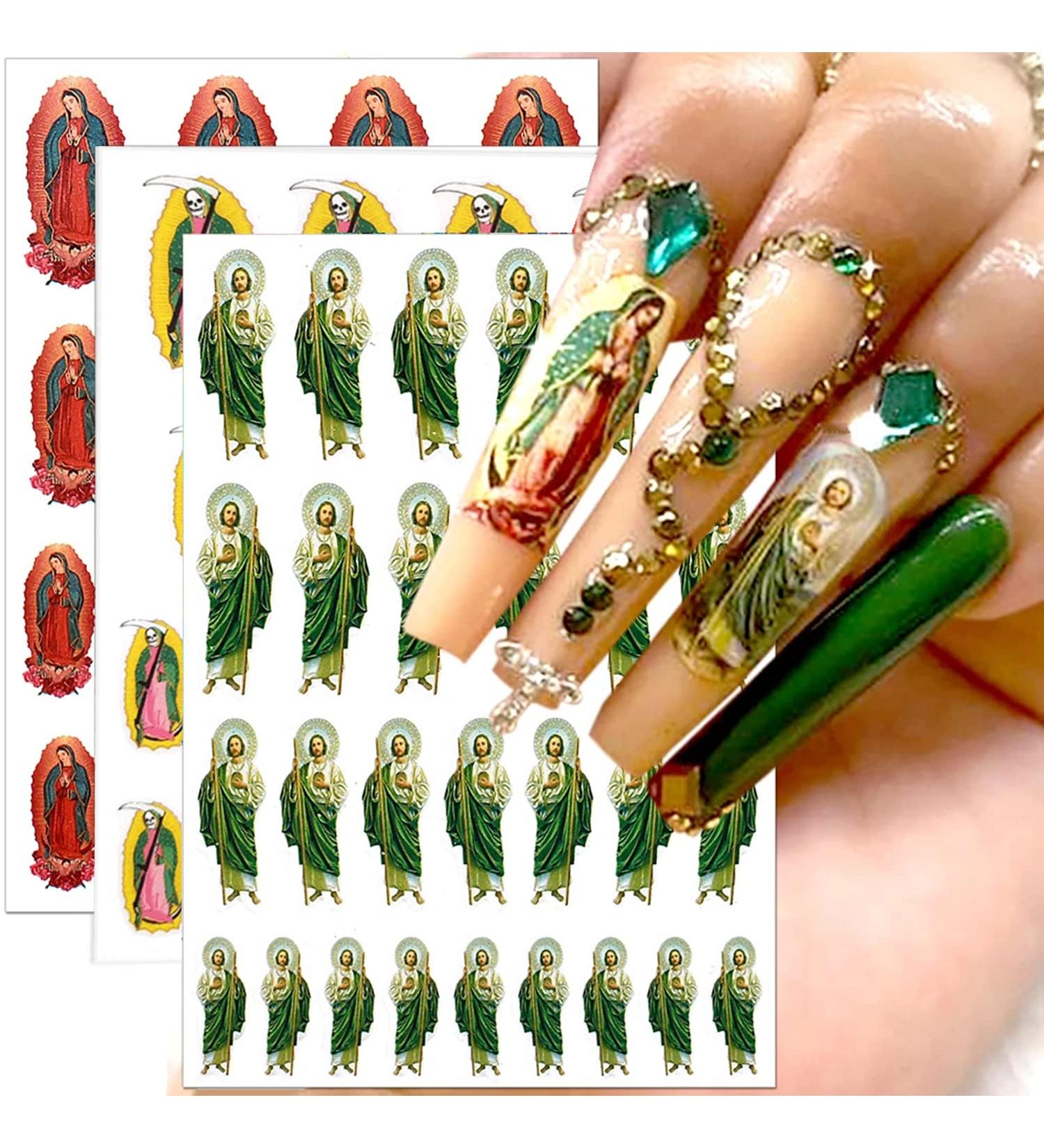 Religious Nail Art Stickers: Virgin Mary, San Judas, Jesus - 6 Sheets 3D Self-Adhesive Decals for Women's DIY Manicure - Buy Online on GoSupps.com