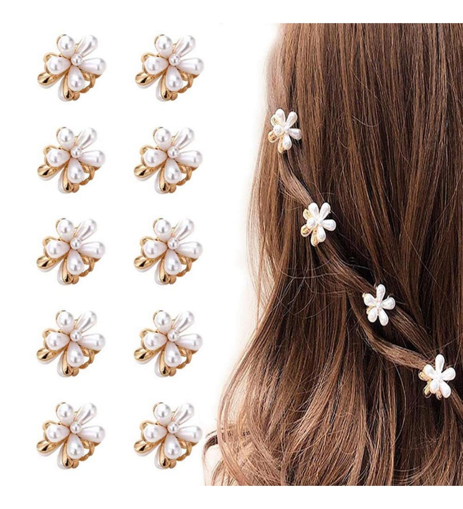 Hair Clips 10 Pieces Small Pearl Hair Clips Mini Pearl Claw Clips Bangs Clips Women Girls Decorative Hair Accessories Sweet Style. (10pcs of One Flower Duckbill Clips) - Buy Online on GoSupps.com