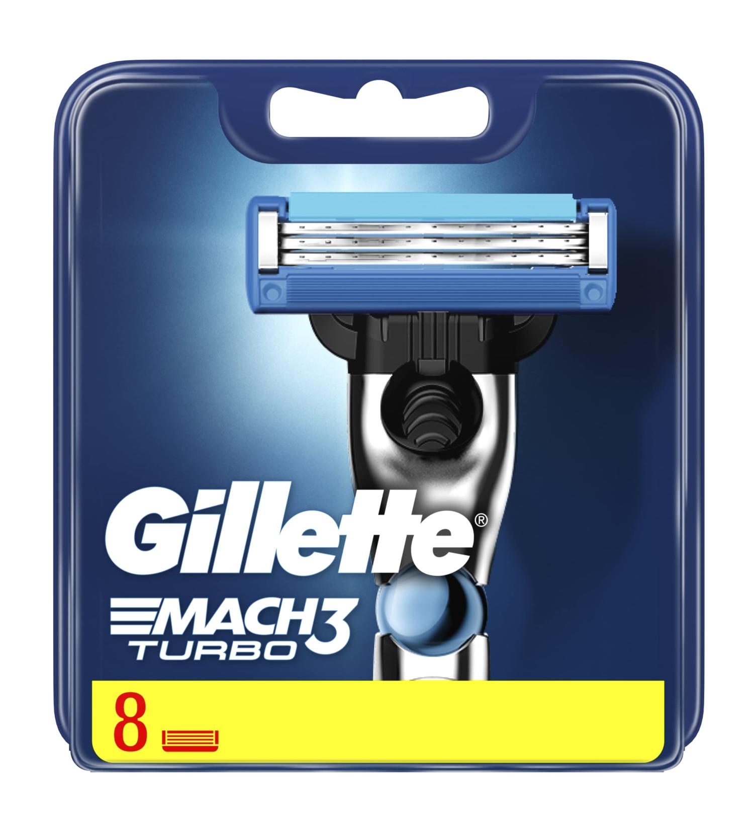 Gillette Mach3 Turbo sounds interchangeable for men's razors 8 pieces with blades harder than steel for shave up to 15 times per blade 1 piece (1 Pack)