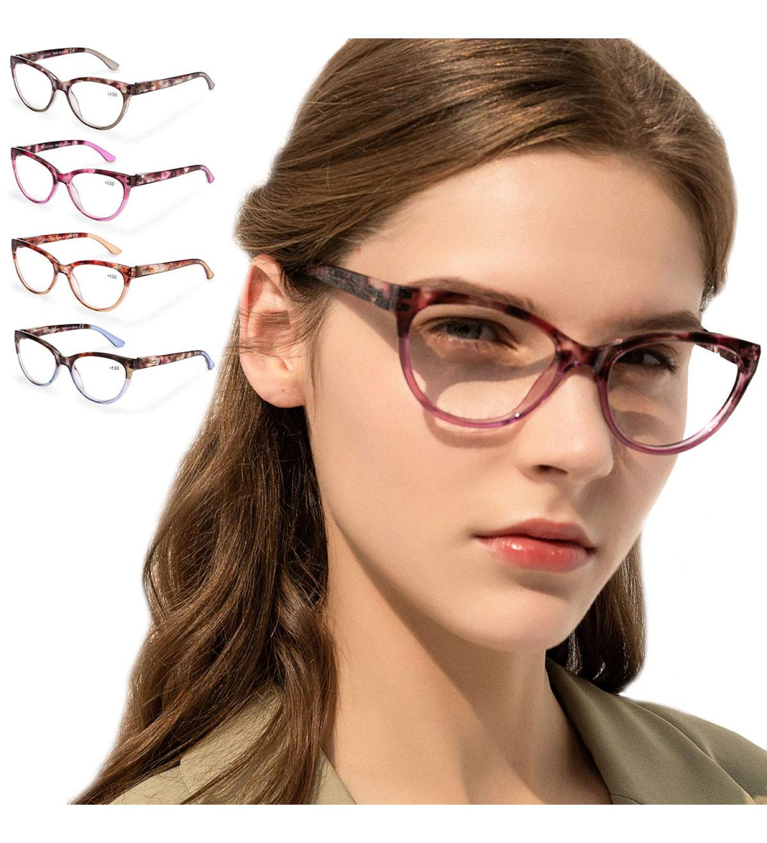 Zenottic Women's Fashion Reading Glasses - 4 Stylish Pairs in Pink Gray Brown & Blue | 2.0x Magnification for Work Outdoor & Parties - Shop Internationally! - Buy Online on GoSupps.com