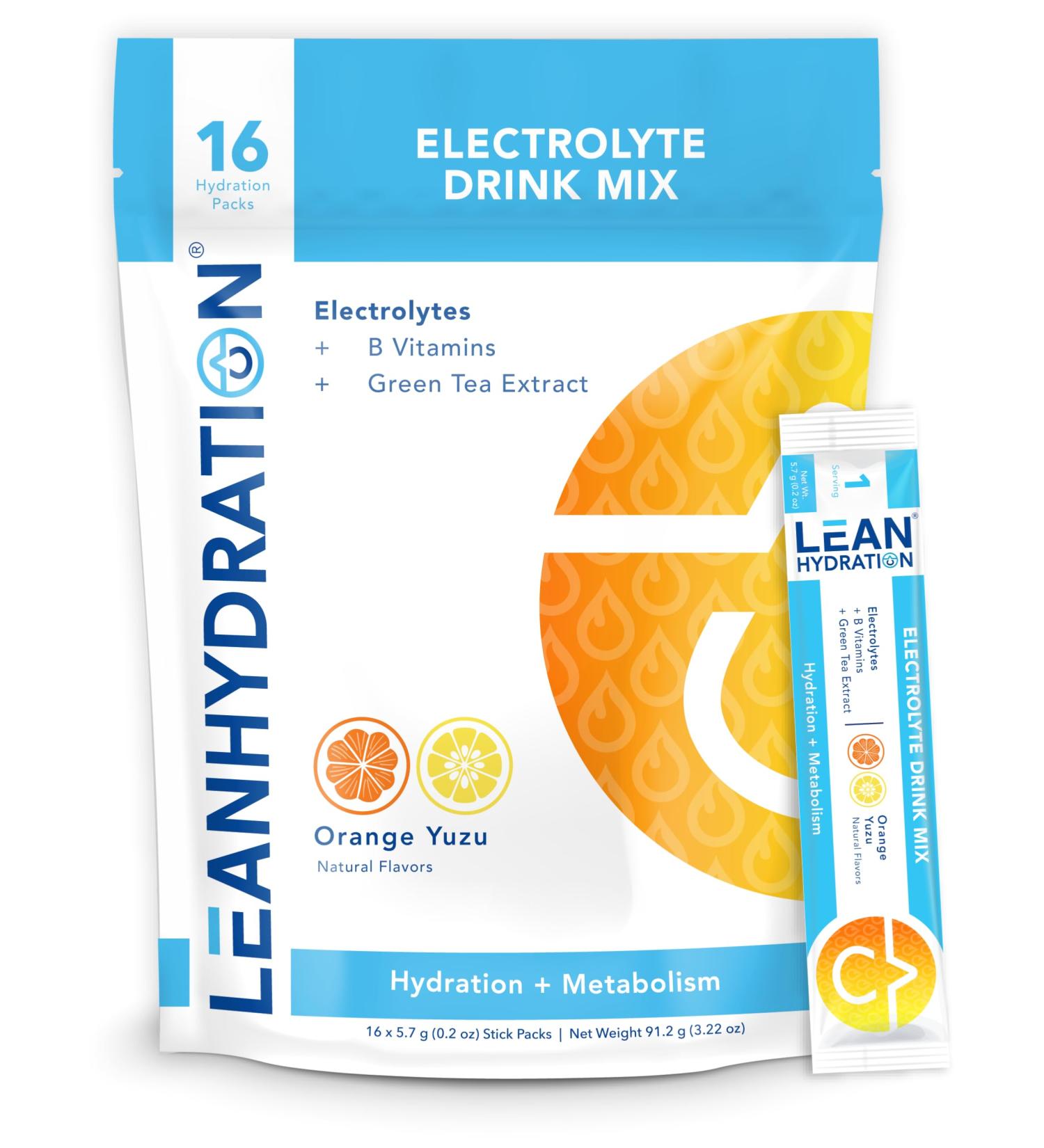 LEAN Hydration Daily Electrolyte Packets Drink Mix | Zero Calories Zero Sugar Plus Vitamins Minerals & More | 16 ct (Orange Yuzu) - Buy Online on GoSupps.com
