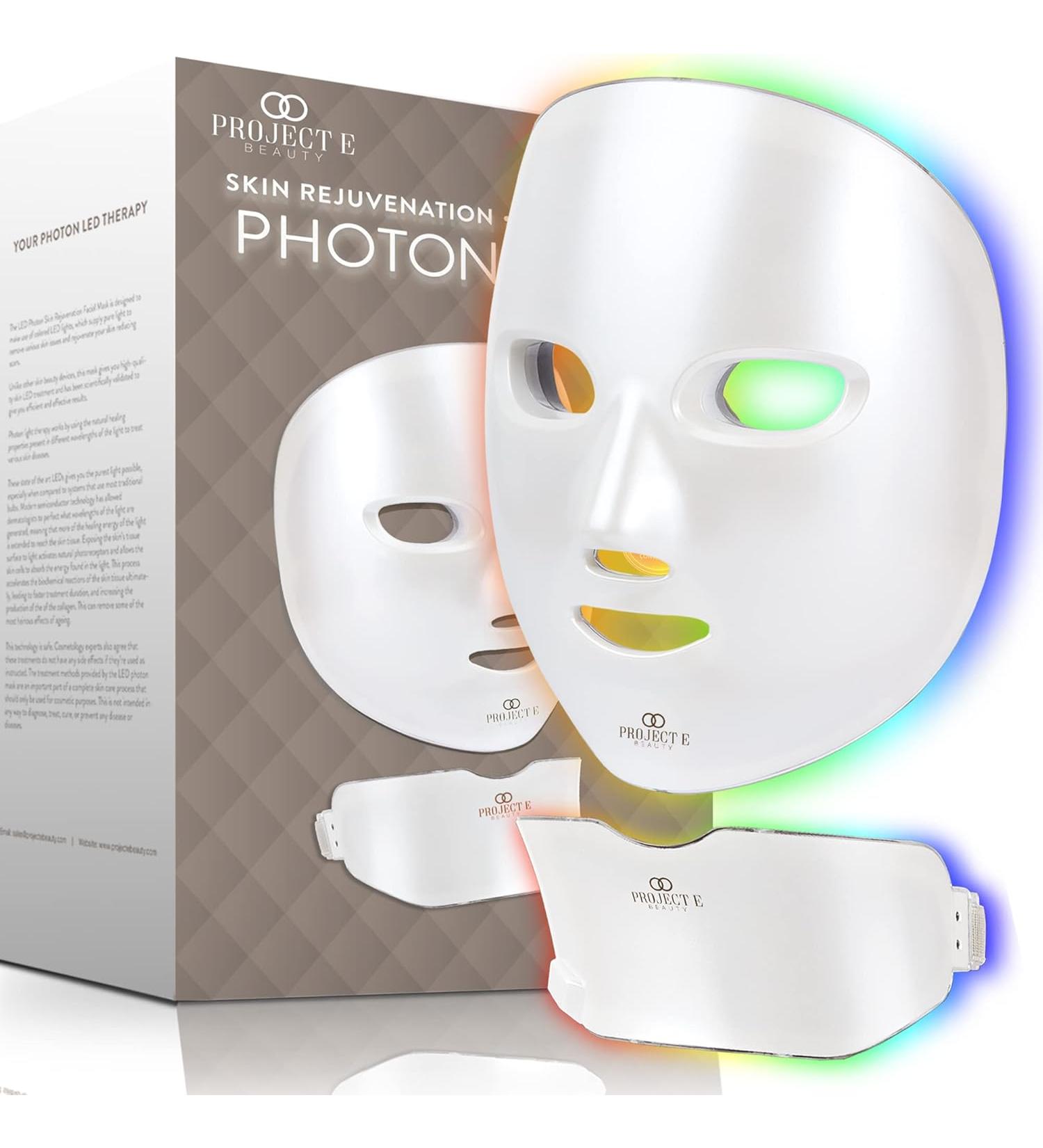 Project E Beauty Photon Skin Rejuvenation Face & Neck Mask | Wireless LED Photon Therapy 7 Color Light Treatment Anti Aging Wrinkles Facial Beauty Skin Care Mask - Buy Online on GoSupps.com