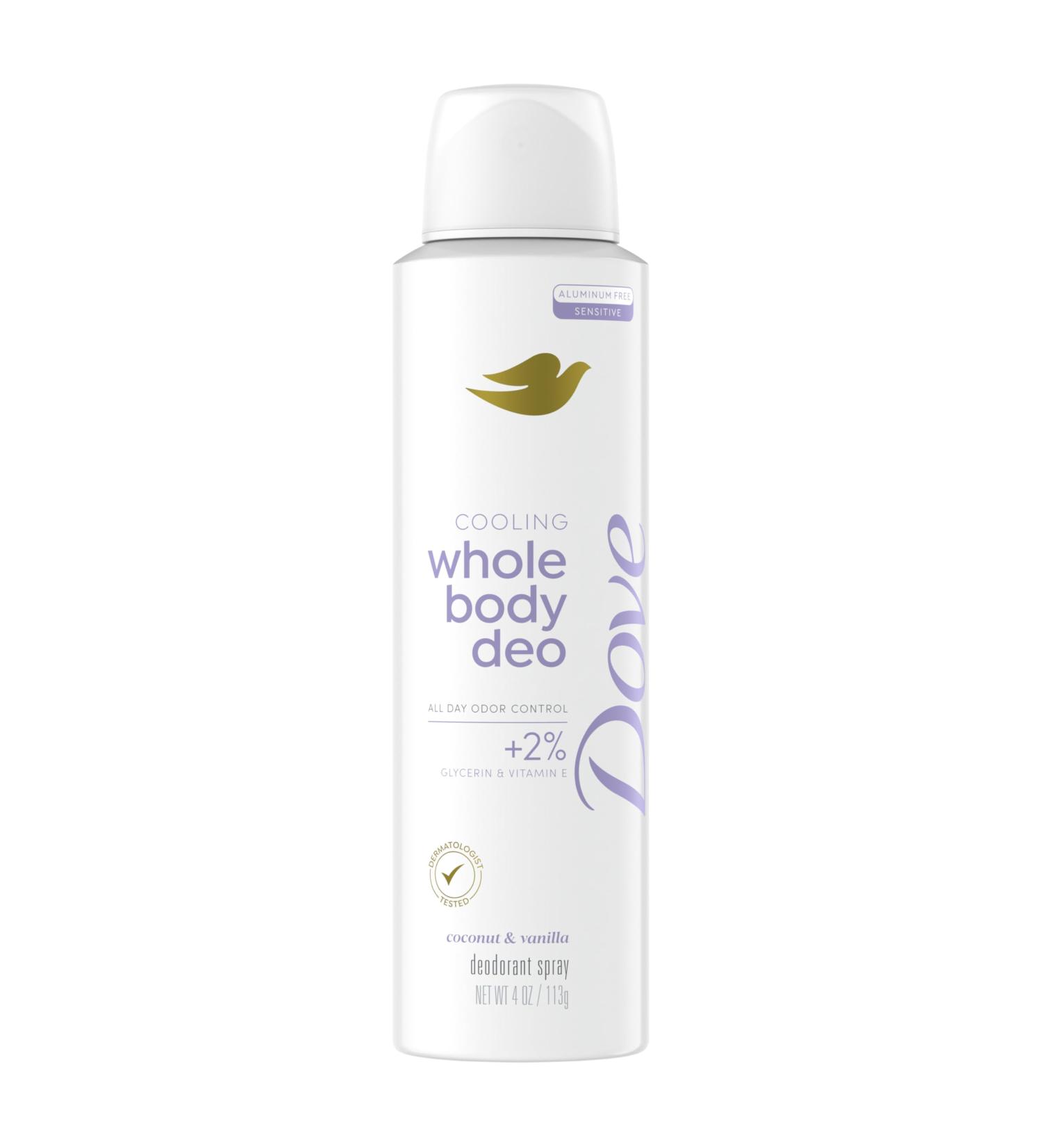 Dove Whole Body Deo Aluminum Free Invisible Spray Deodorant Coconut & Vanilla for 72h Odor Control 4 oz - Buy Online on GoSupps.com