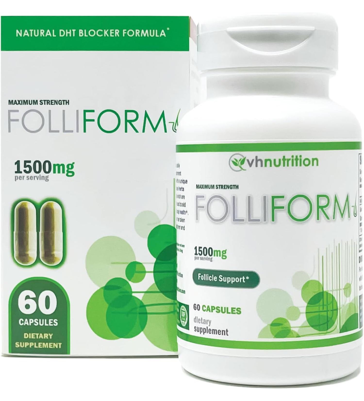 FOLLIFORM DHT Blocker 1500mg - Natural Hair Loss Supplement for Men and Women - Saw Palmetto, Pygeum, Nettle Root Formula - Buy Online on GoSupps.com