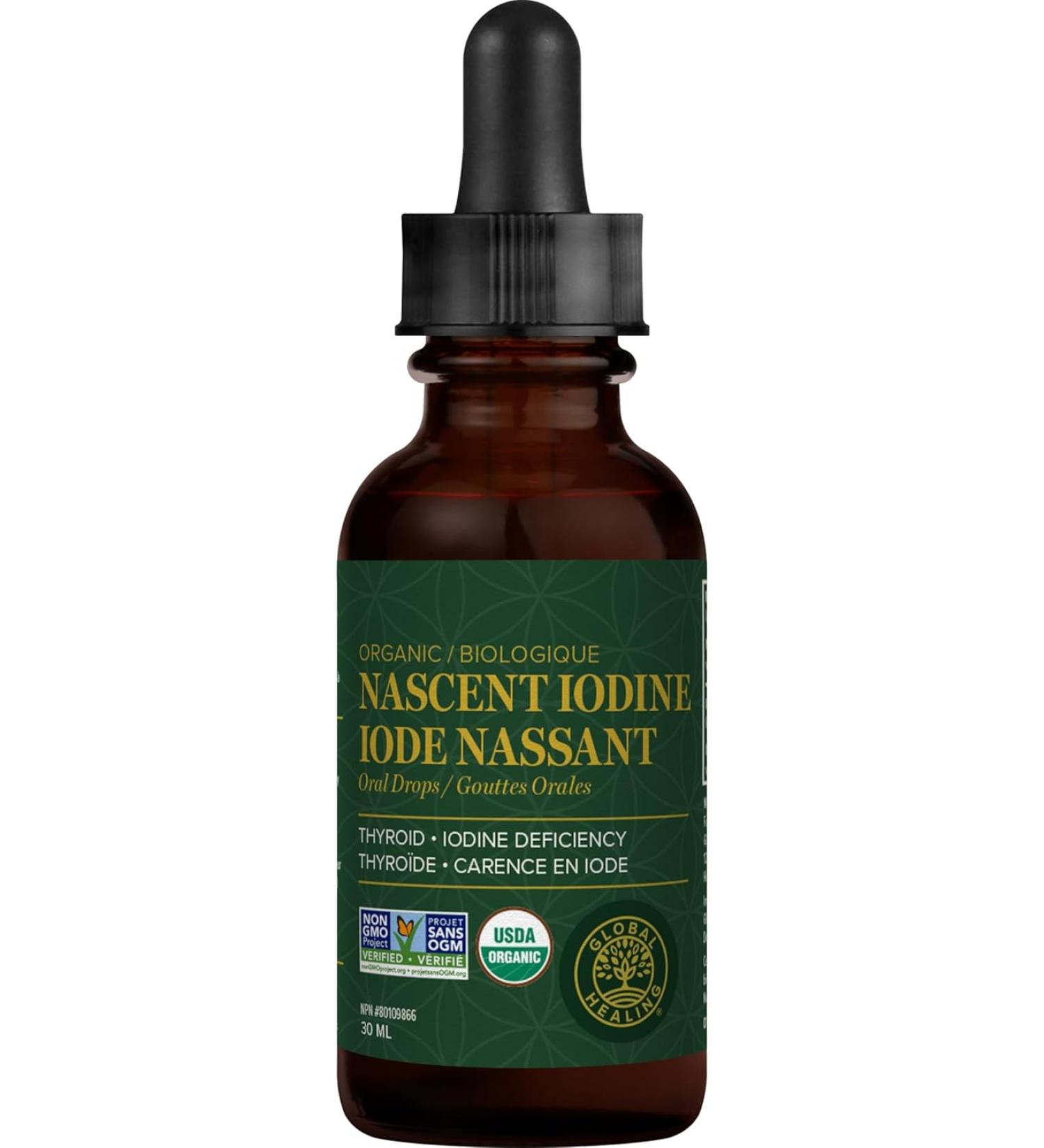 Global Healing Detoxadine - Organic Nascent Iodine Iode Nassant Liquid Supplement Drops for Thyroid Support Detox Cleanse Metabolism Non-GMO Vegan 200 Servings 6-Month Supply (1 Fl Oz) - Buy Online on GoSupps.com