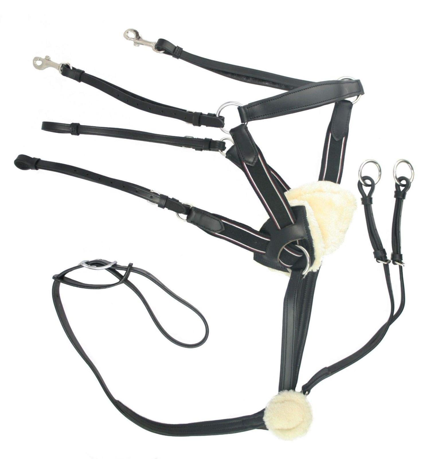 Knight Rider Leather 5 Point Breastplate With Faux Fur Sheepskin (X-Full Black) X-Full Black