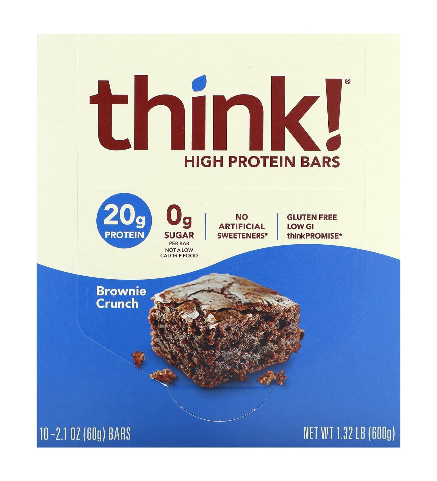 ThinkThin Protein Bars Brownie Crunch - 10 Pack 2.1 oz | Low Sugar High Protein Gluten-Free Snack - Buy Online for International Shipping - Buy Online on GoSupps.com