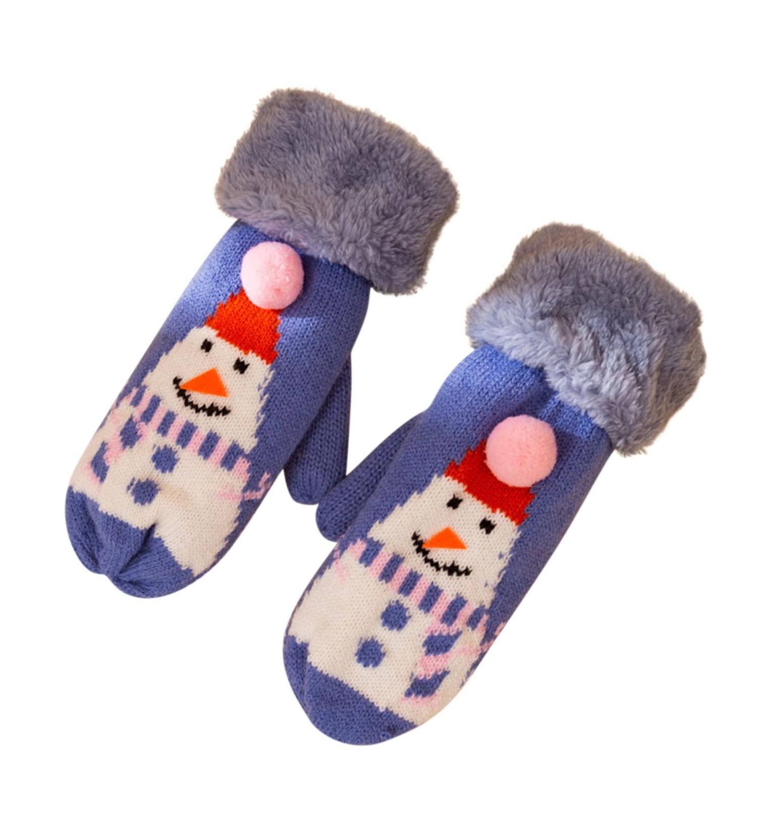 Winter Snowman Full Finger Gloves for Women - Warm and Cozy Holiday Mittens in Blue | BCDlily - Buy Online on GoSupps.com