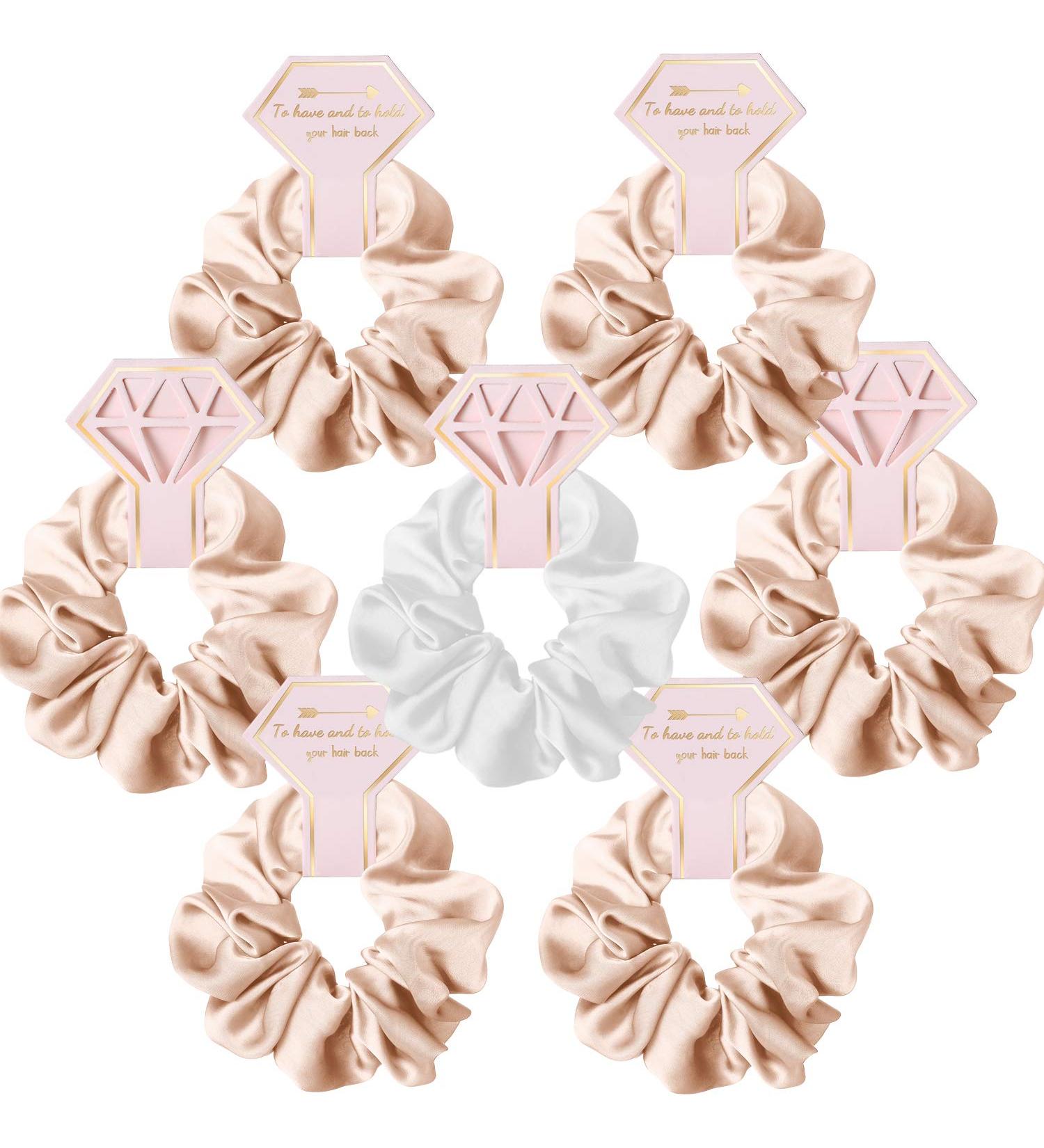 STARAMZ Bridesmaid Proposal Gifts - 7 Hair Scrunchies in Champagne & White - Bachelorette Party Favors and Satin Bridesmaid Gift for Wedding Parties - Buy Online on GoSupps.com
