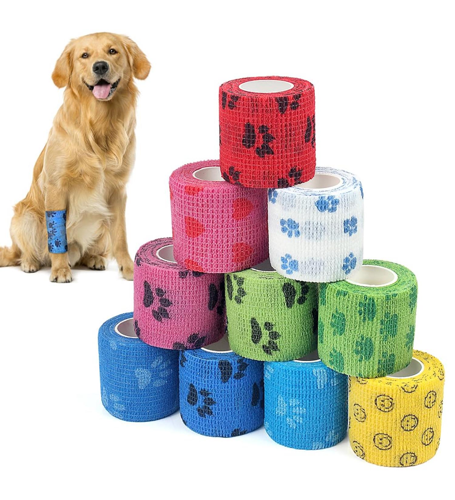 10 Pack Pet Self Adhesive Tape Cohesive Wrap Bandages Camouflage Wrap Tape Strong Elastic Stretch Sports Tape for Wrist Ankle Sprains & Swelling Dogs Elastic Bandage Wrap Tape 5cm 4.5m(10 Styles) - Buy Online on GoSupps.com