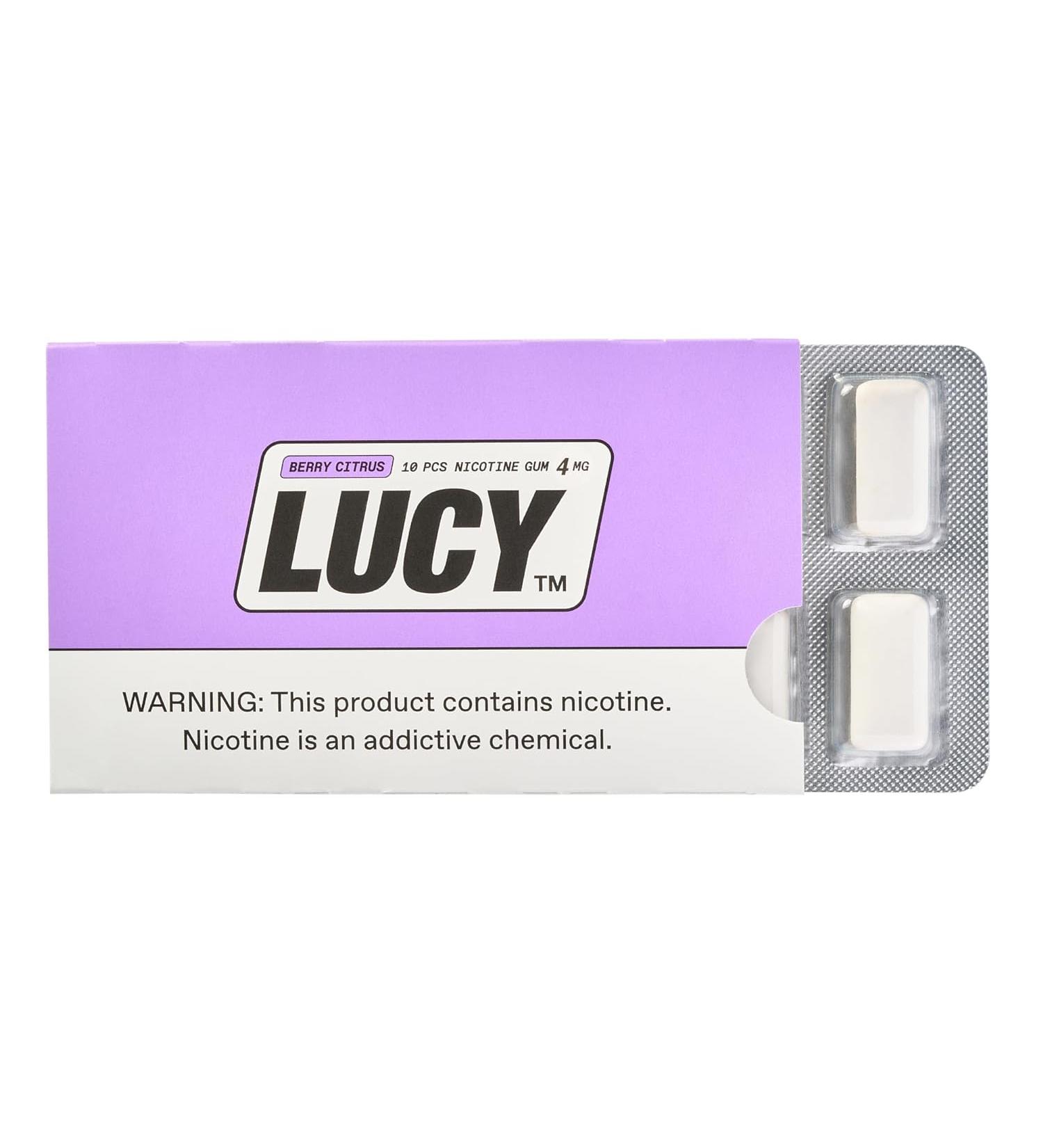 Lucy Nicotine Gum 4mg 100 Count - Berry Citrus Flavor | Convenient On-The-Go Solution with Quality Ingredients - Buy Online on GoSupps.com