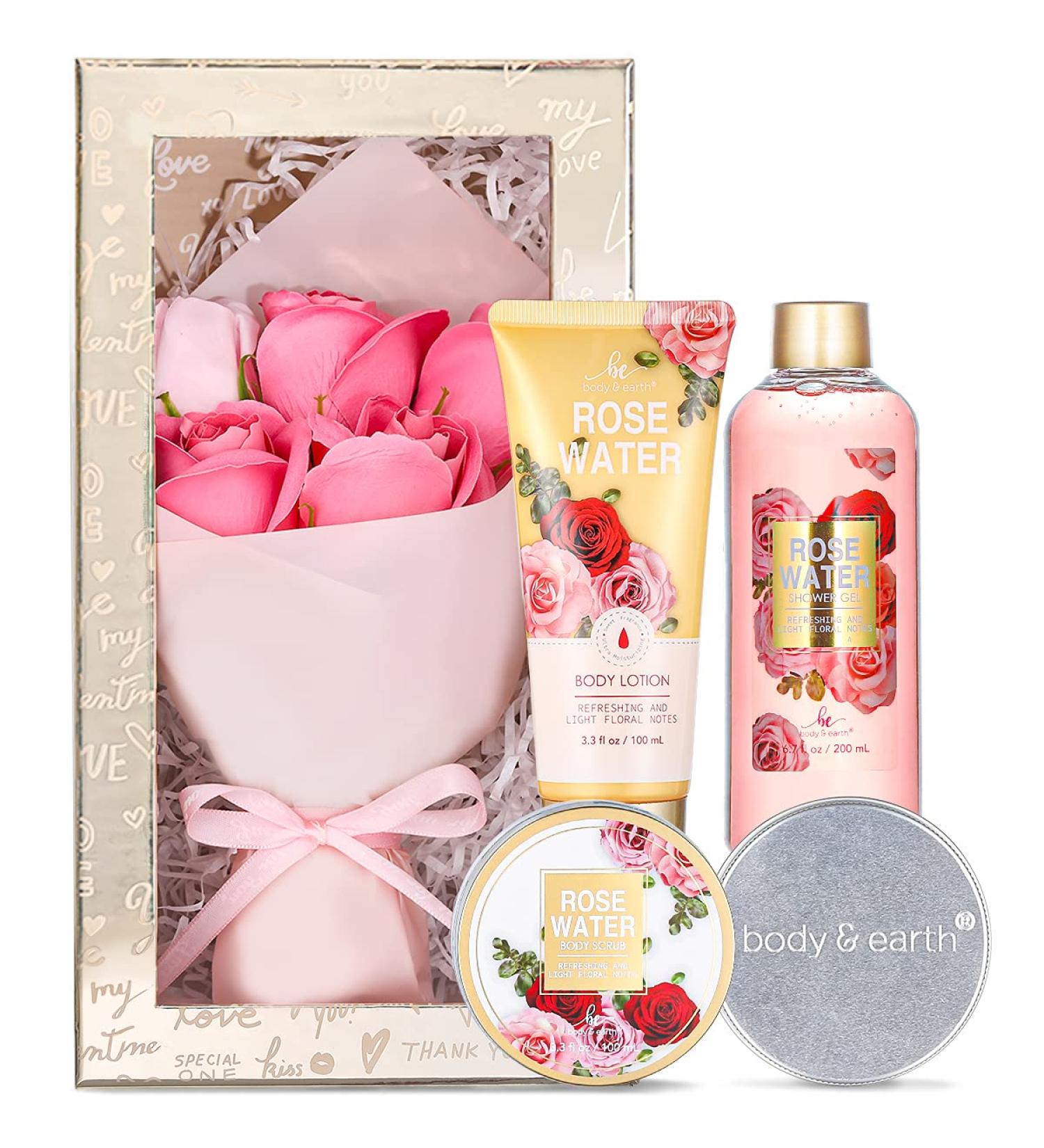 Pamper Her with Bath Spa Gift Set - 5 Piece Spa Gift Baskets for Women, Rose Scented Shower Gel, Body Scrub, Lotion, Hand Soap - Buy Online on GoSupps.com