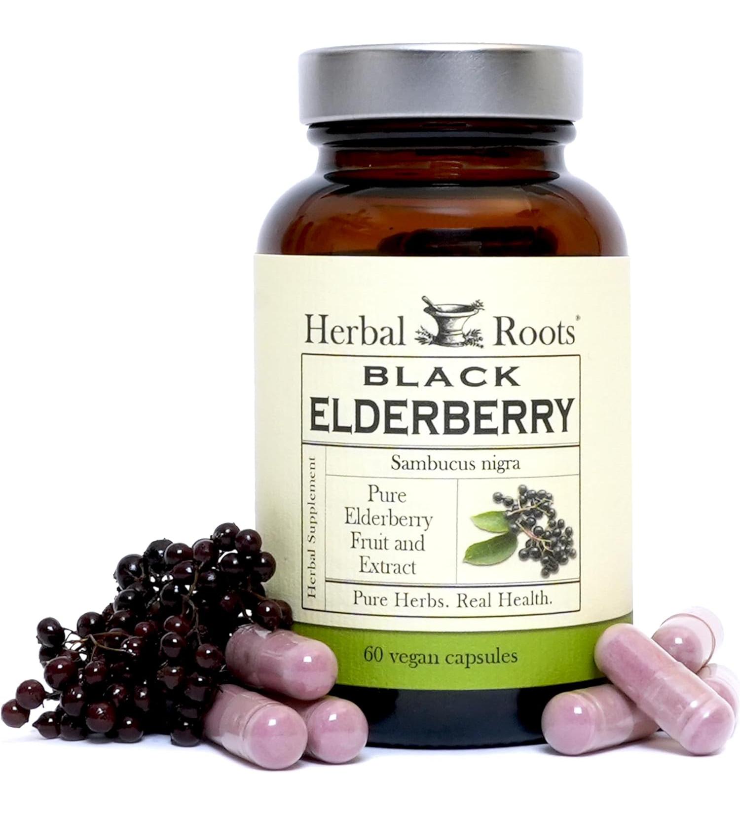Organic Herbal Roots Black Elderberry Capsules | Max Strength 4 300mg | Vegan, Pure & Made in the USA - Buy Online on GoSupps.com
