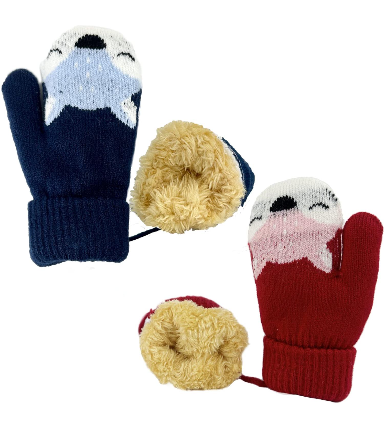 BEISIJIA Toddler Kids Winter Knitted Mittens | Cute Cartoon Gloves | Full Finger Mittens with String | Navy Blue+Red | Ages 1-4 - Buy Online on GoSupps.com