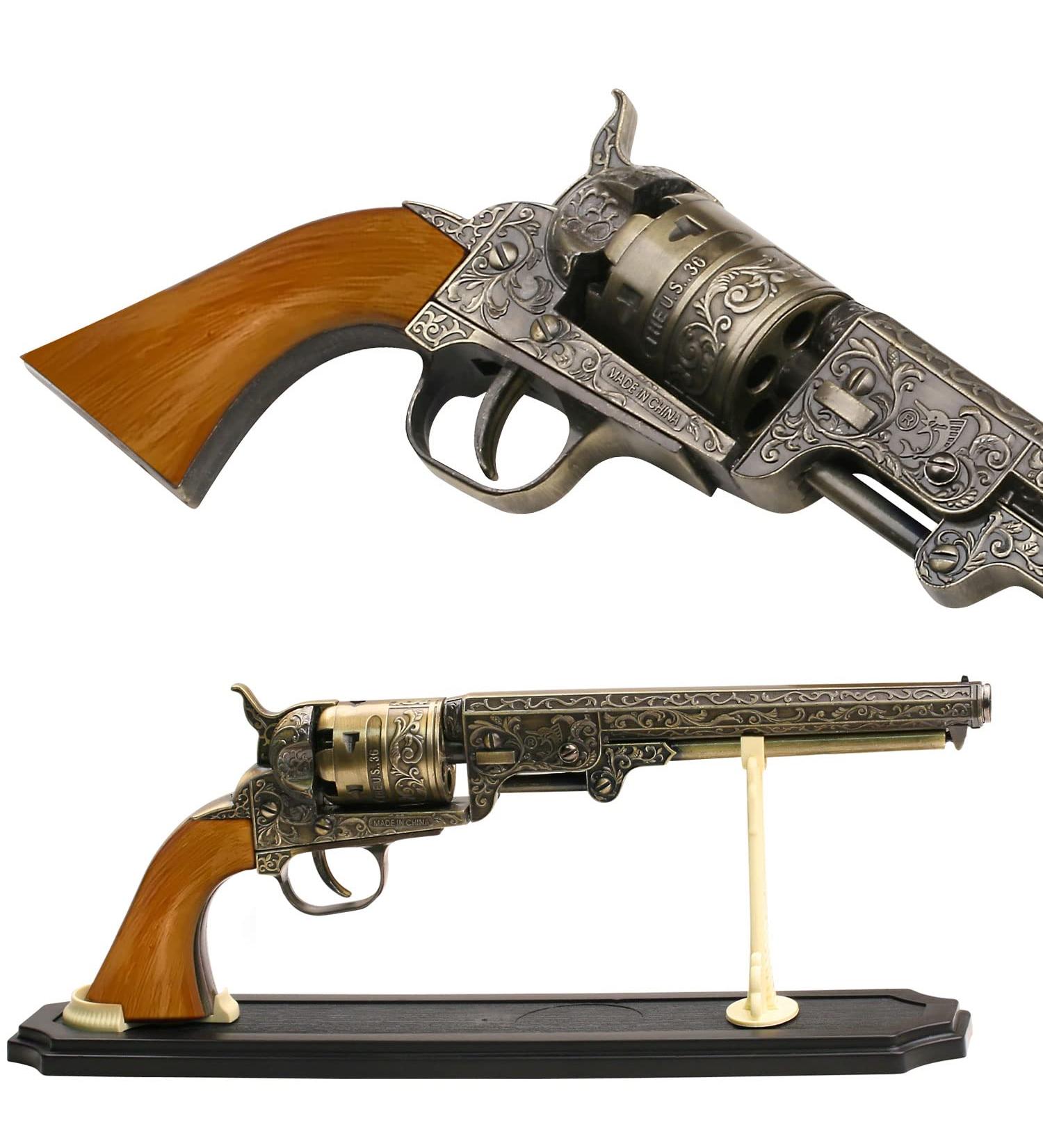 BladesUSA Decorative Western Revolver with Display Stand - 13-inch Navy Revolver with Ornate Engravings - SMB-110 Collectible Cosplay - Buy Online on GoSupps.com