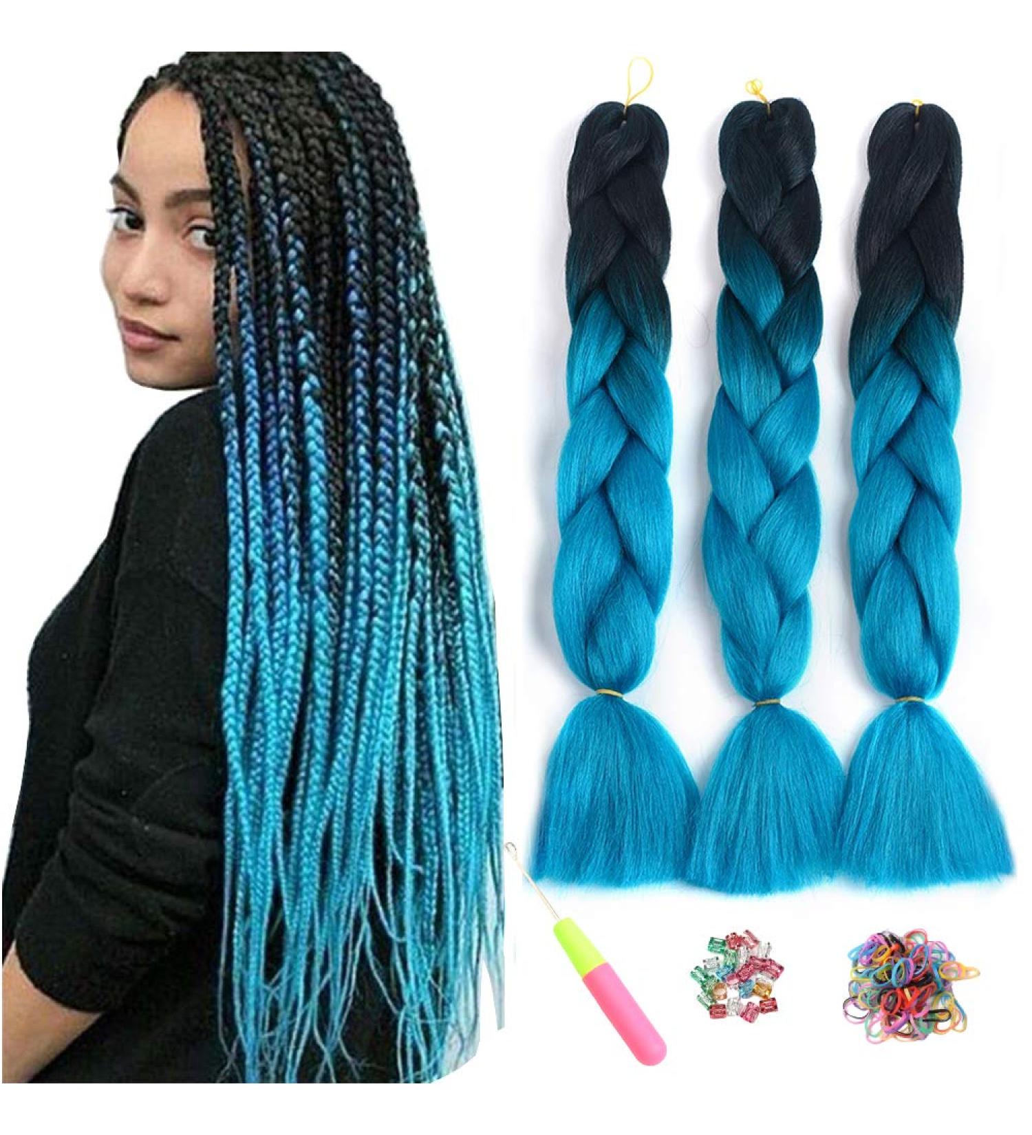 Shop Showjarlly Kanecalon Hair Braids Extensions - Ombre Jumbo Braid 24 Inch Kanecalon Box Hair - Black/Navy Blow - Premium Quality Kunsthaar - Buy Online on GoSupps.com