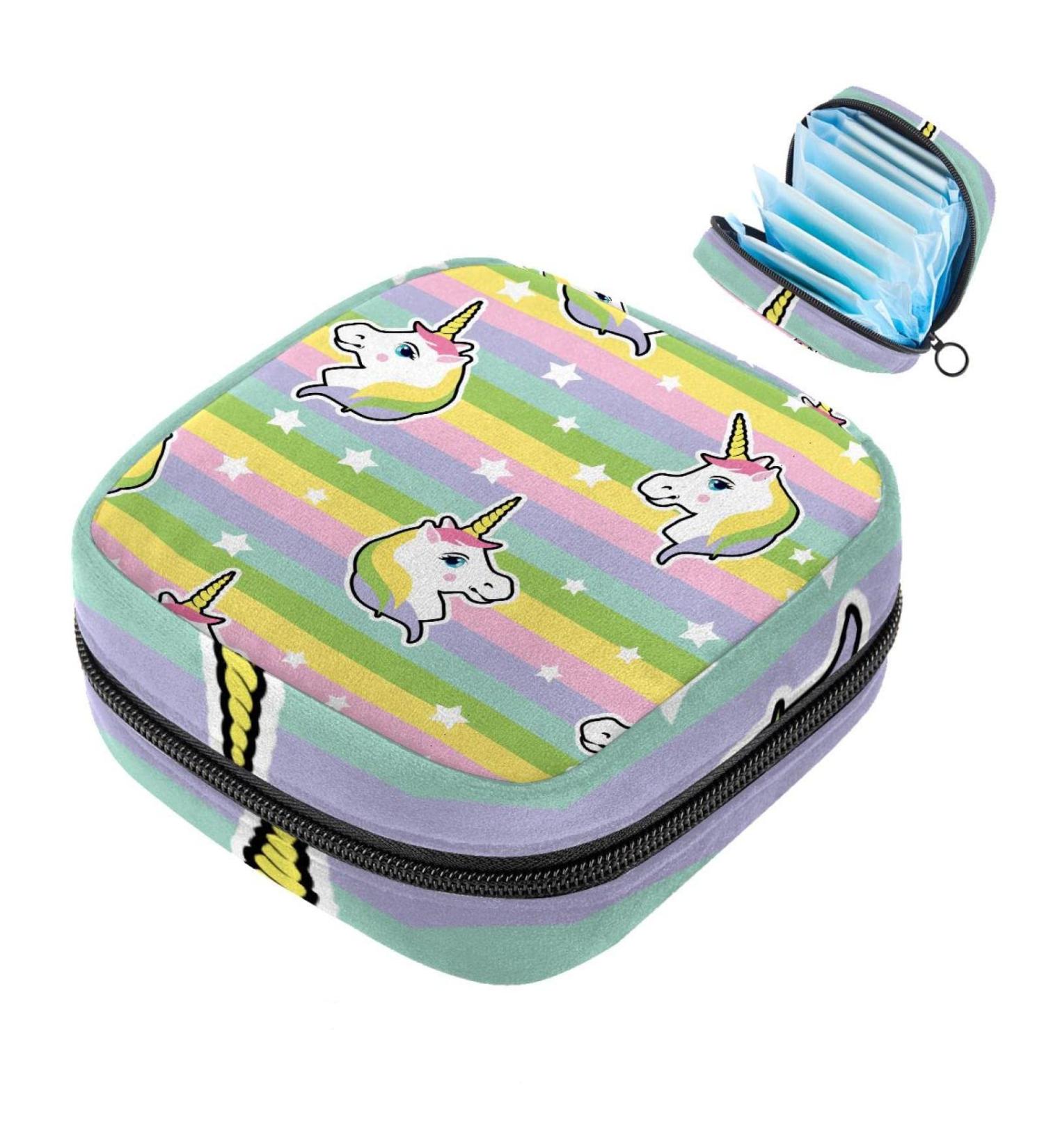 Colorful Rainbow Unicorn Menstrual Cup Pocket & Makeup Organizer - Big Capacity Travel Band for Women - Buy Online on GoSupps.com
