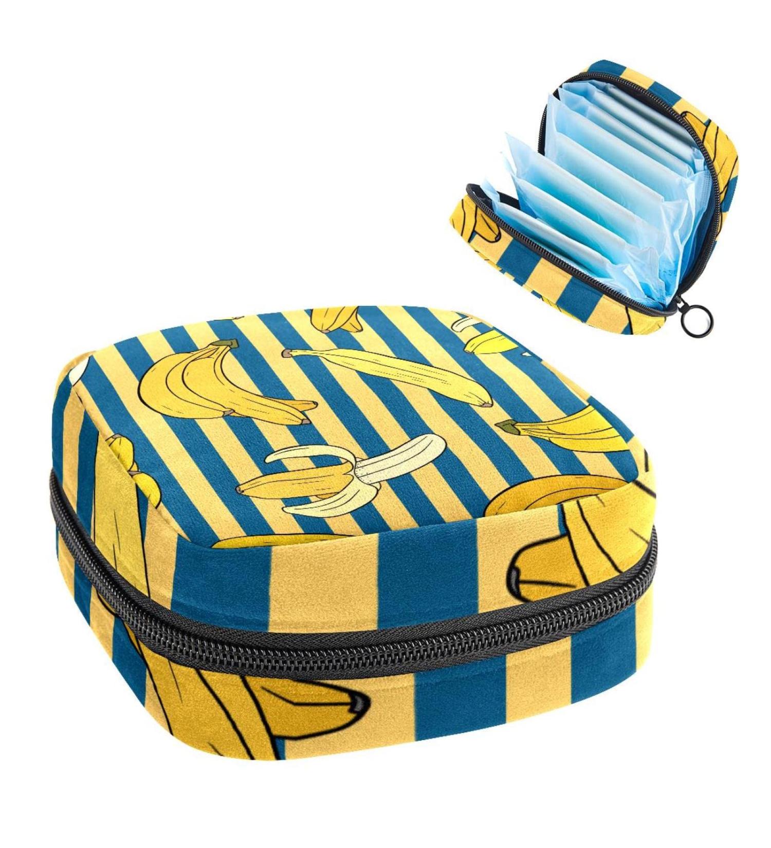 Women's Bonds Storage Pockets Stillpad Holder - Summer Fruit Banana Yellow Marine Striped Portable Period Kit Bag for Women & Girls - Buy Online on GoSupps.com