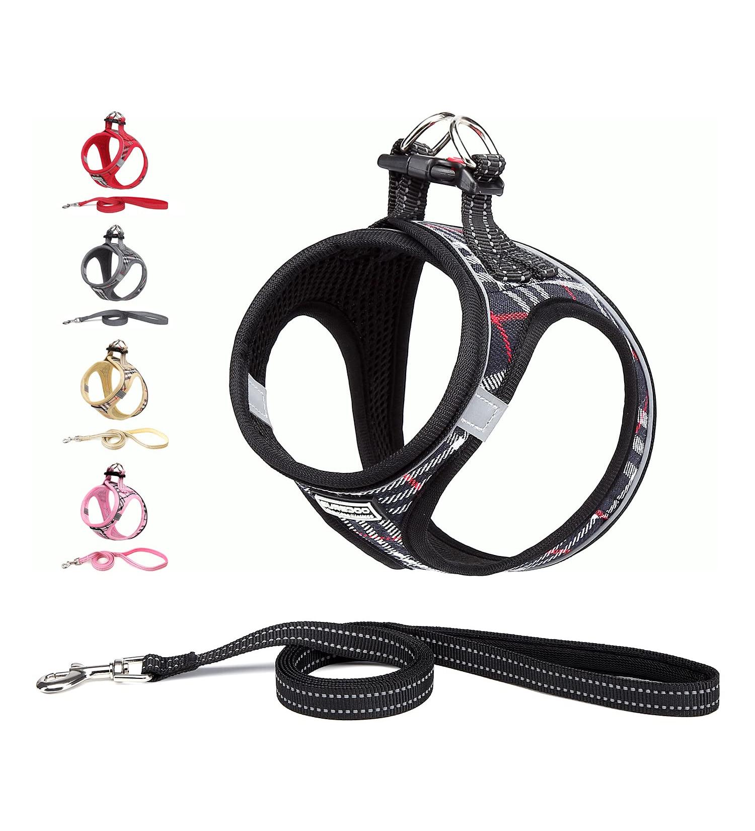 Suredoo Dog Harness for Small Dogs - Reflective Breathable & Leash Included - XS Black Checkered - Ideal for Puppies & Medium Dogs - Buy Online on GoSupps.com