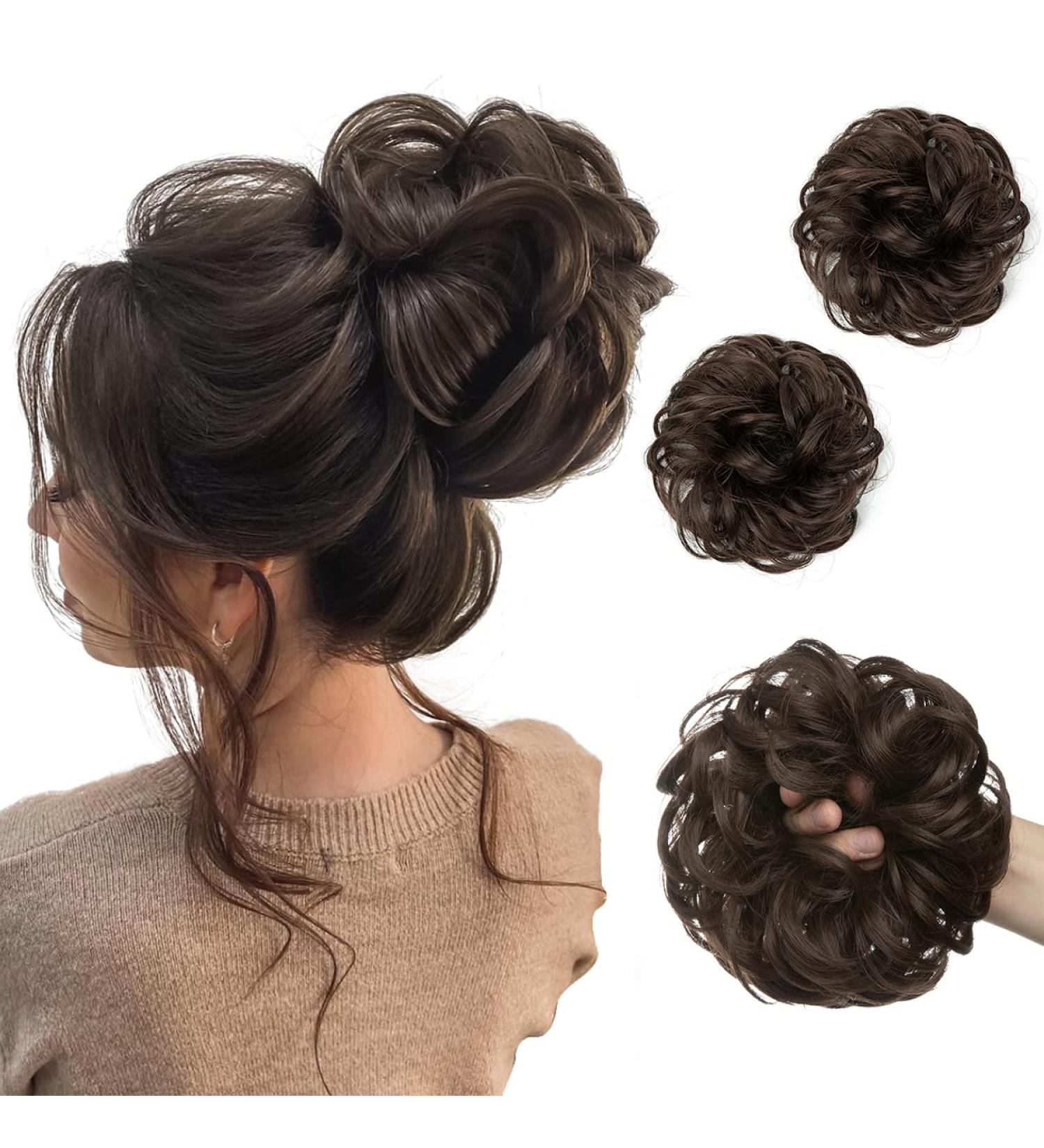 SARLA 2PCS Dark Brown Messy Hair Bun Scrunchies for Women - Synthetic Hair Extensions for Updo Hairstyles - Buy Online on GoSupps.com