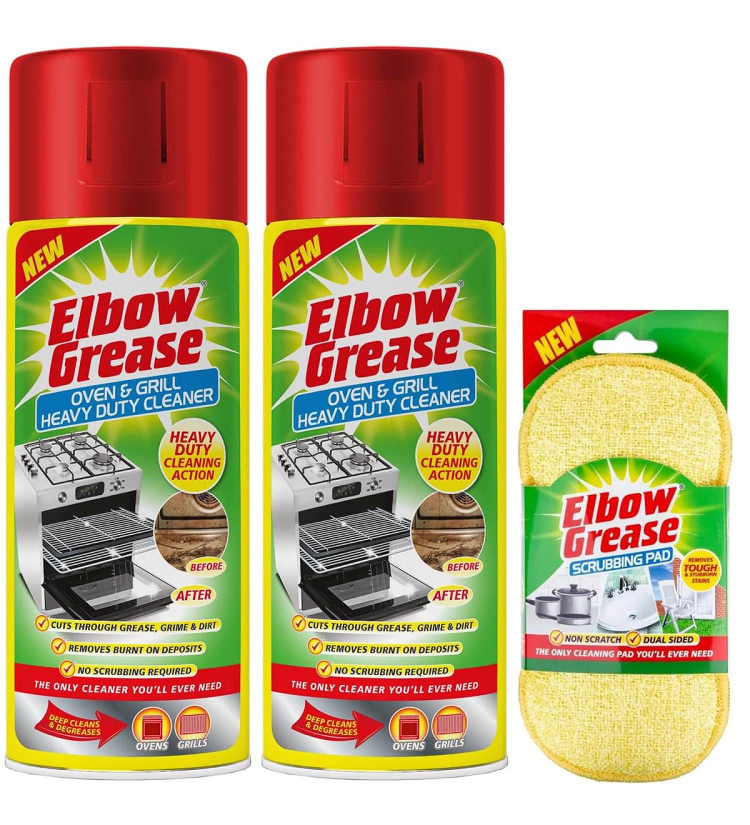 2X Elbow Grease Oven & Grill Heavy Duty Cleaner Spray (2X 400 ML)- Powerful Oven & Grill Deep Cleaner - with Elbow Grease Scrubbing Pad 2X Elbow Grease Oven Cleaner Spray + Scrubbing Pad - Buy Online on GoSupps.com