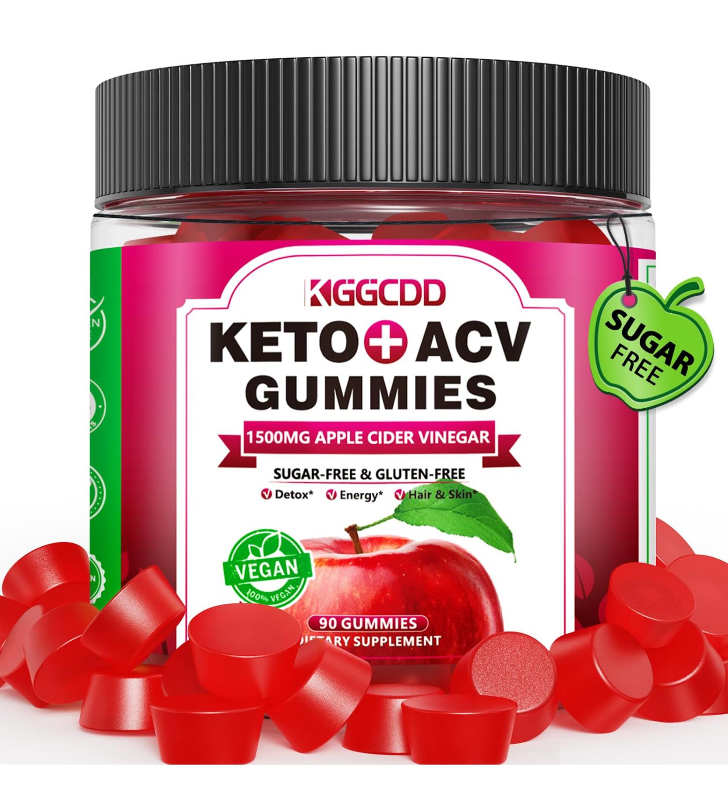KGGCDD 90 Count Keto ACV Gummies Digestive Health & Energy Boost Apple Cider Vinegar with Mother 1500mg Vegan Non-GMO Gluten-Free for Young Women - Buy Online on GoSupps.com
