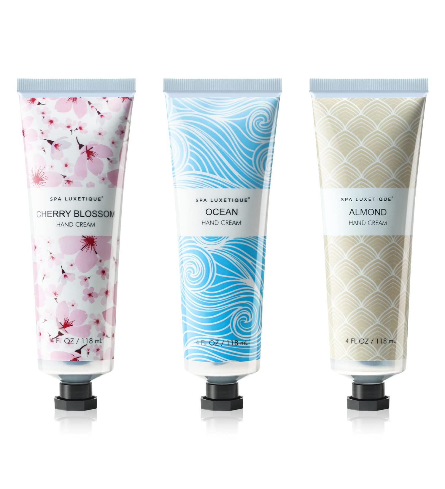 Spa Luxetique Hand Cream Gift Set - Cherry Blossom, Almond & Ocean Scent - 12oz & 4oz x 3pcs - For Rough & Dry Hands - Women's Gift Sets - Birthday Gifts for Her - Buy Online on GoSupps.com