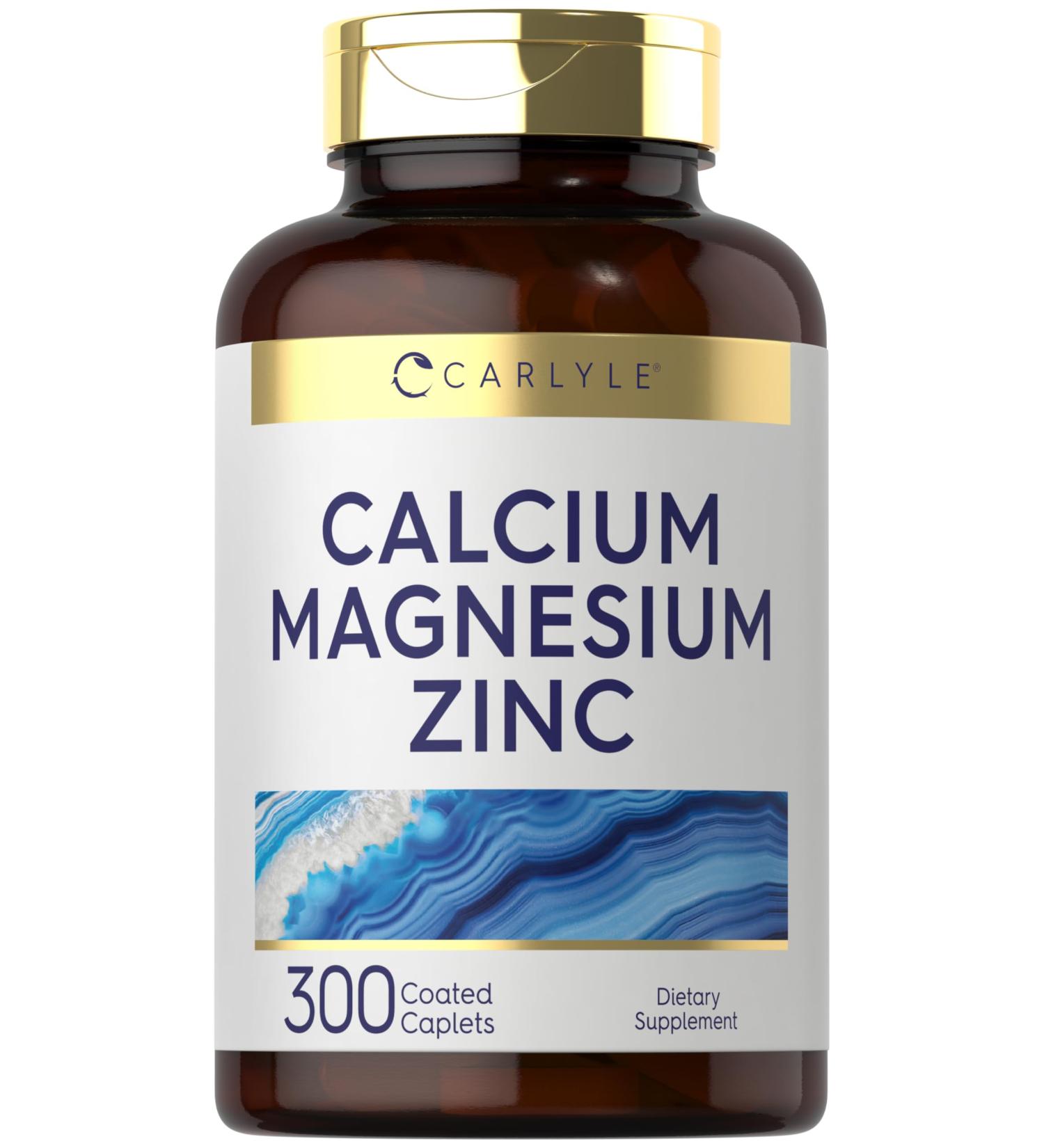 Carlyle Calcium Magnesium Zinc | 300 Caplets | Vegetarian Non-GMO Gluten Free Supplement 300 Count (Pack of 1) - Buy Online on GoSupps.com