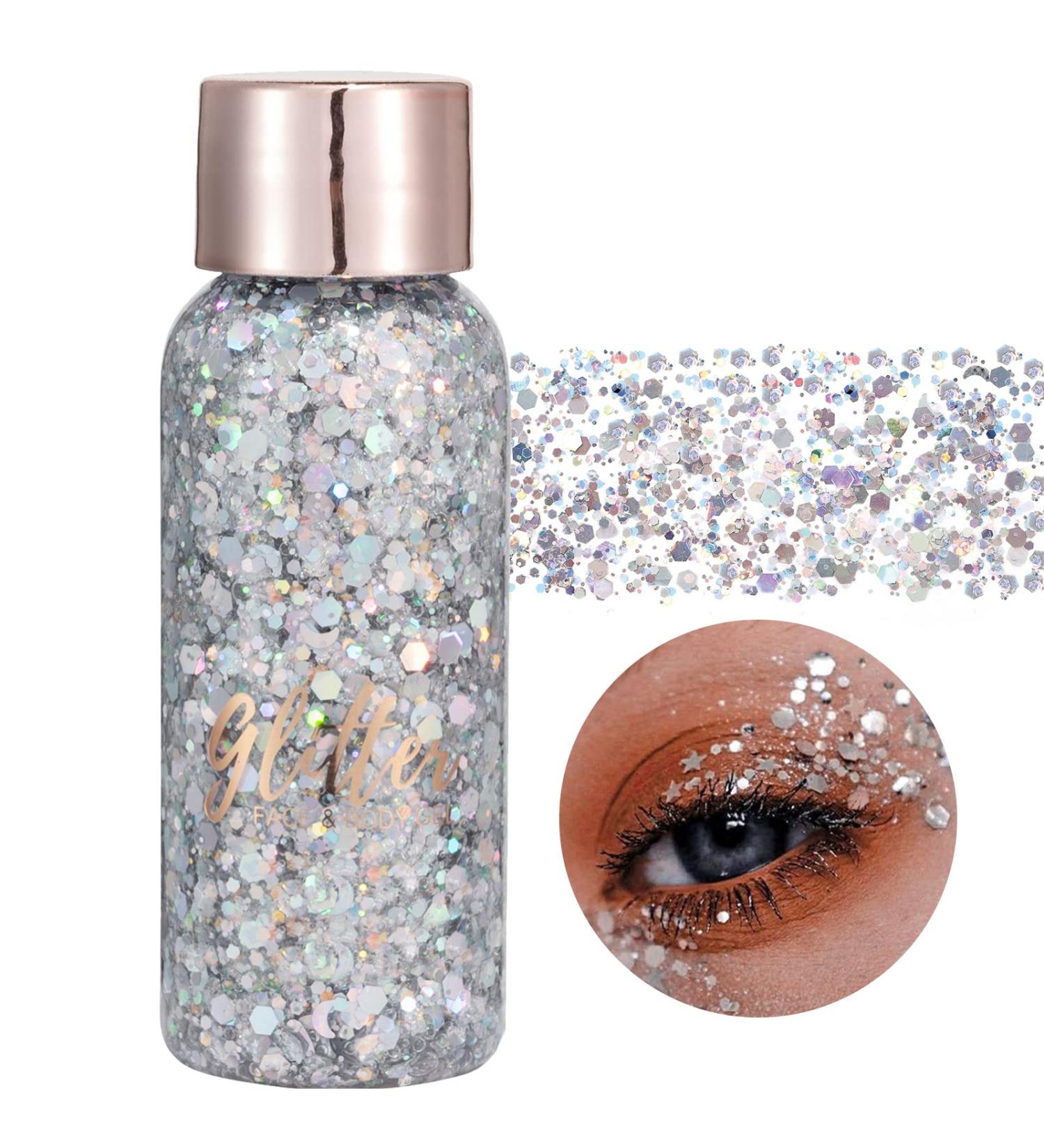 DAGEDA Silver Chunky Glitter Gel - Long Lasting Shimmer for Body, Face, Eyes, Hair, Lips, Nails - Perfect for Festival & Stage Makeup - Buy Online on GoSupps.com