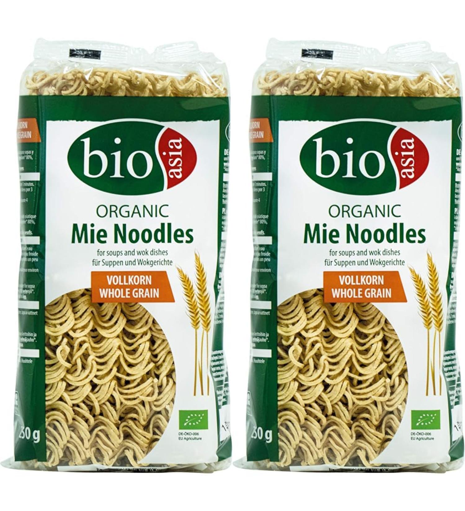 BIOASIA Organic Whole Grain Mie Noodles - Quick & Easy Cooking (Pack of 2 x 250g) | International Shipping Available - Buy Online on GoSupps.com