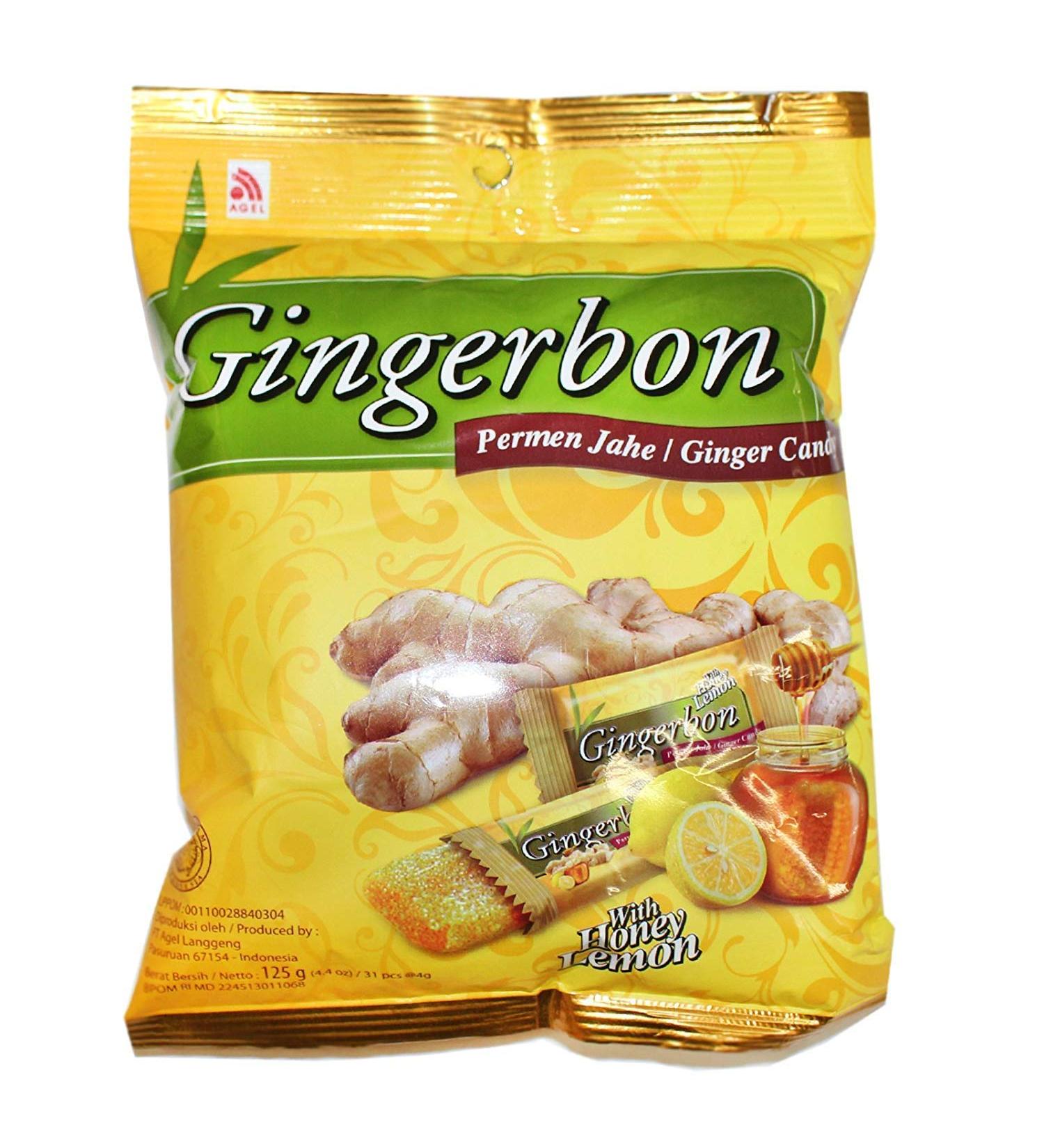[5x 125g] AGEL Origin Ginger Candy with Honey and Lemon Flavor / HONEY LEMON Natural