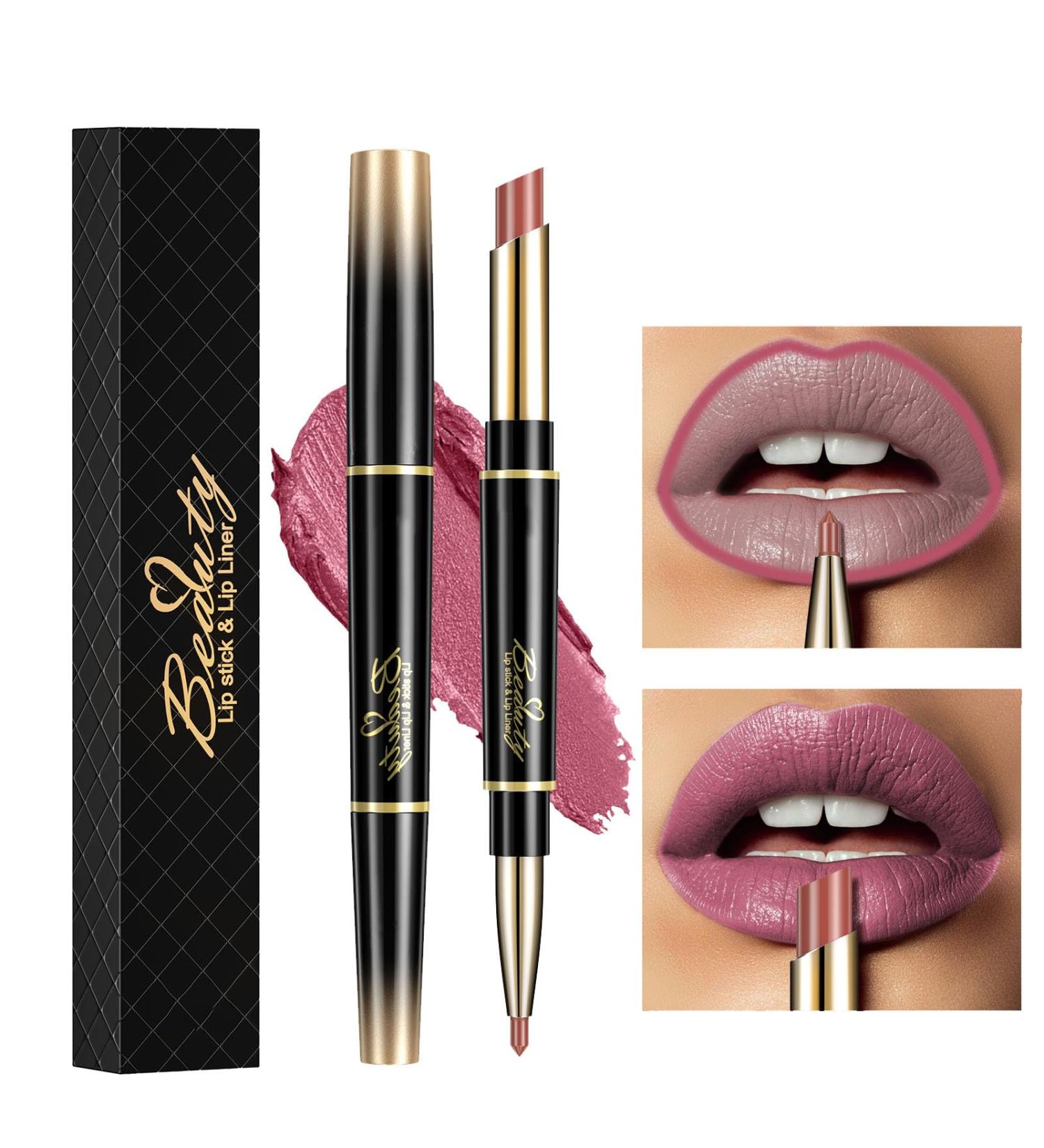 ChaneeHann 2-in-1 Lipstick & Liner Set - Matte Lipstick & Lip Liner Pencil Waterproof, 10 Rose Powder - Shaping Lip Liner for Girls - Buy Online on GoSupps.com