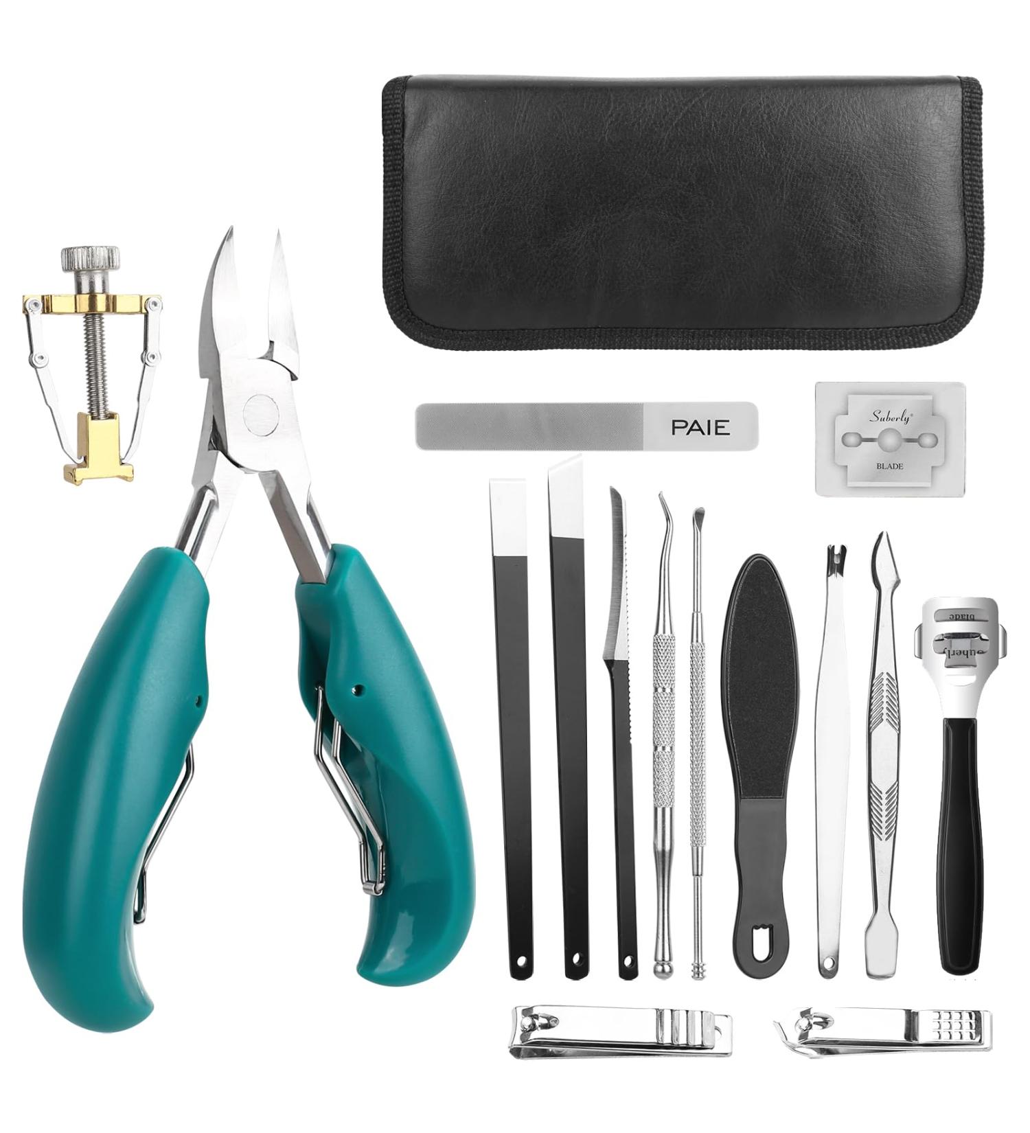 bssmmai Professional Manicure Set 17-Piece Pedicure Set for Thick and Ingrown Hard Toenails Stainless Steel Manicure Nail Clippers Set Pedicure Foot Care Nail Clippers - Buy Online on GoSupps.com